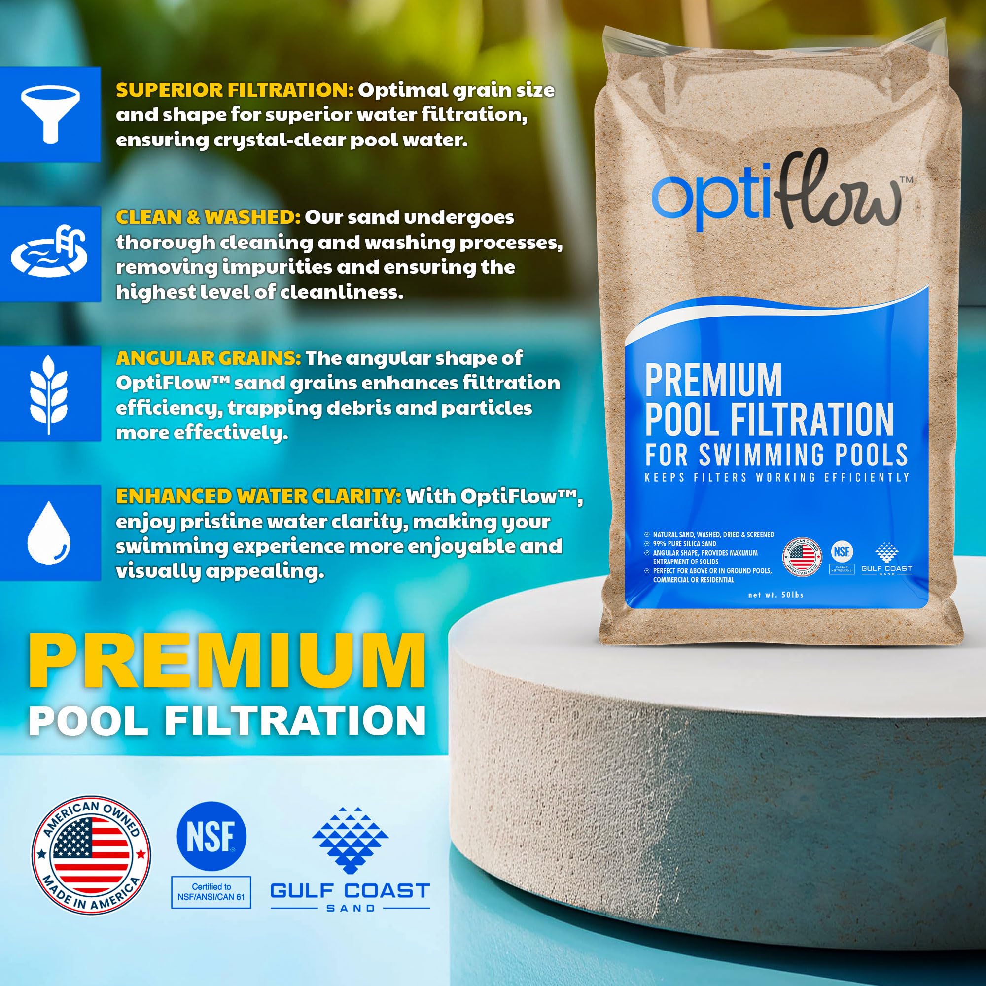 50lb Premium Pool Filter Sand - High Purity Silica for In-Ground & Above Ground Pools | Residential & Commercial Use | 3 Pack | Perfect for Crystal Clear Water & Low Maintenance Pool Care