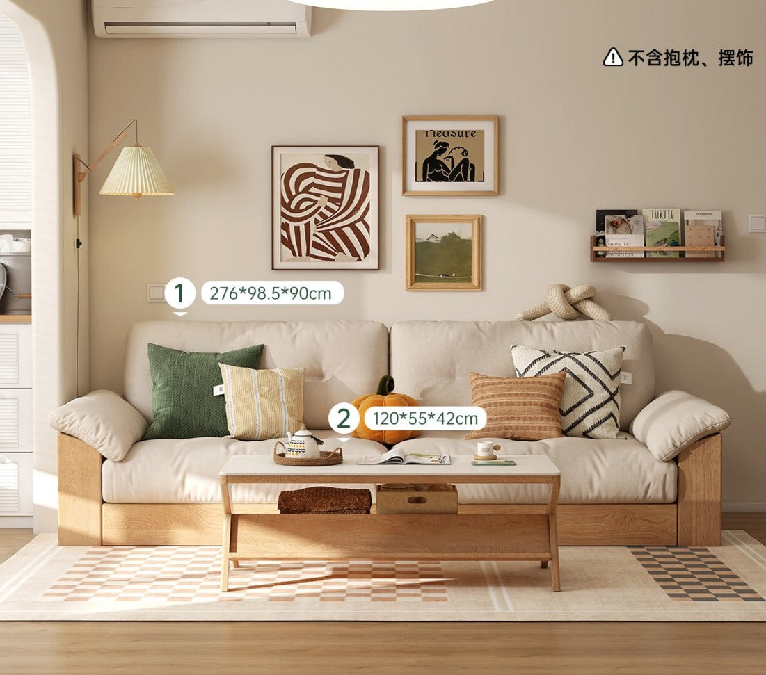 Modern Oak Solid Wood Storage Sofa Set - Log Style Combination Furniture for Living Room, Bedroom & Home Office