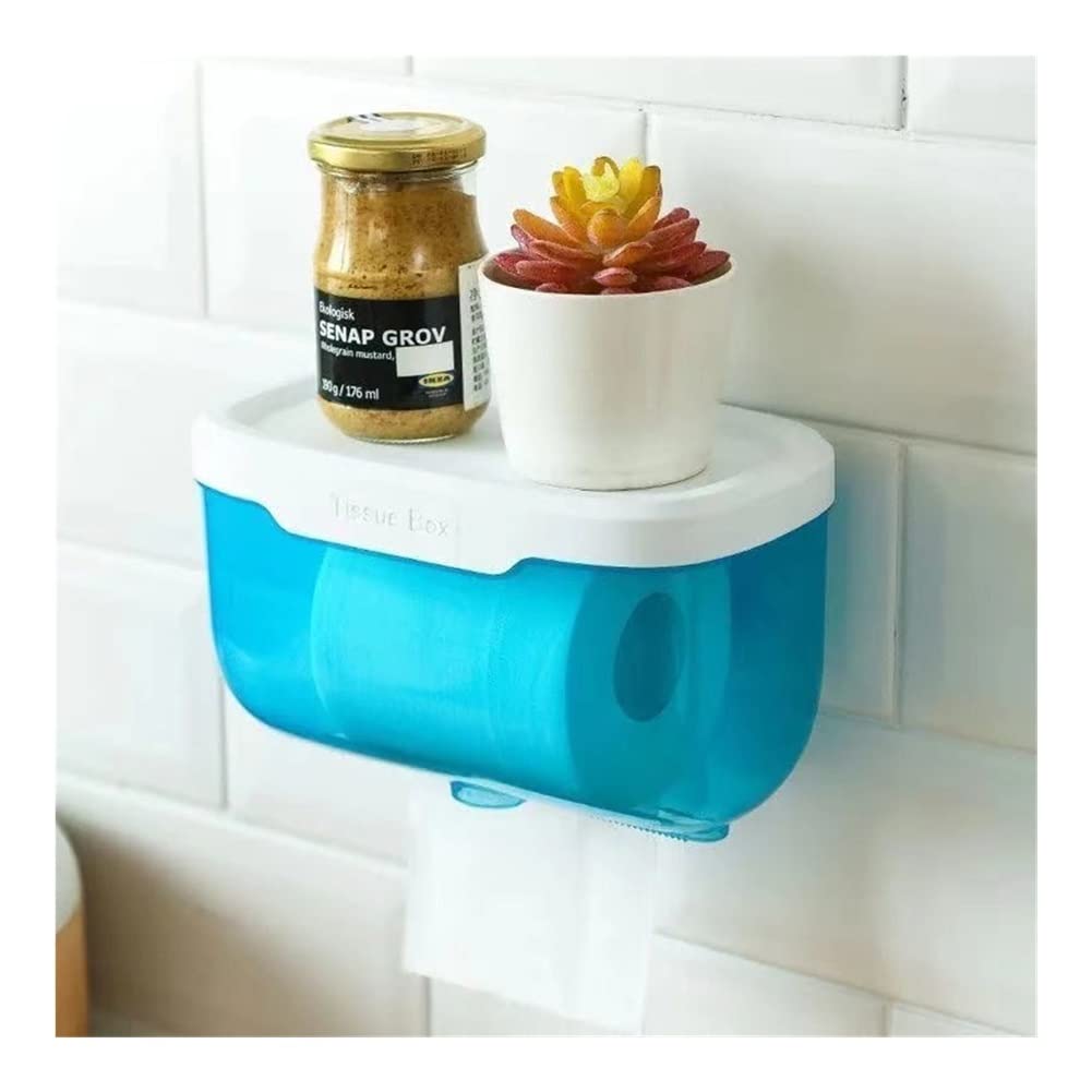 No Drill Toilet Paper Holder with Waterproof Phone Storage - Wall Mounted Bathroom Tissue Box Cover & Paper Towel Holder for Home, Office, and RV Use