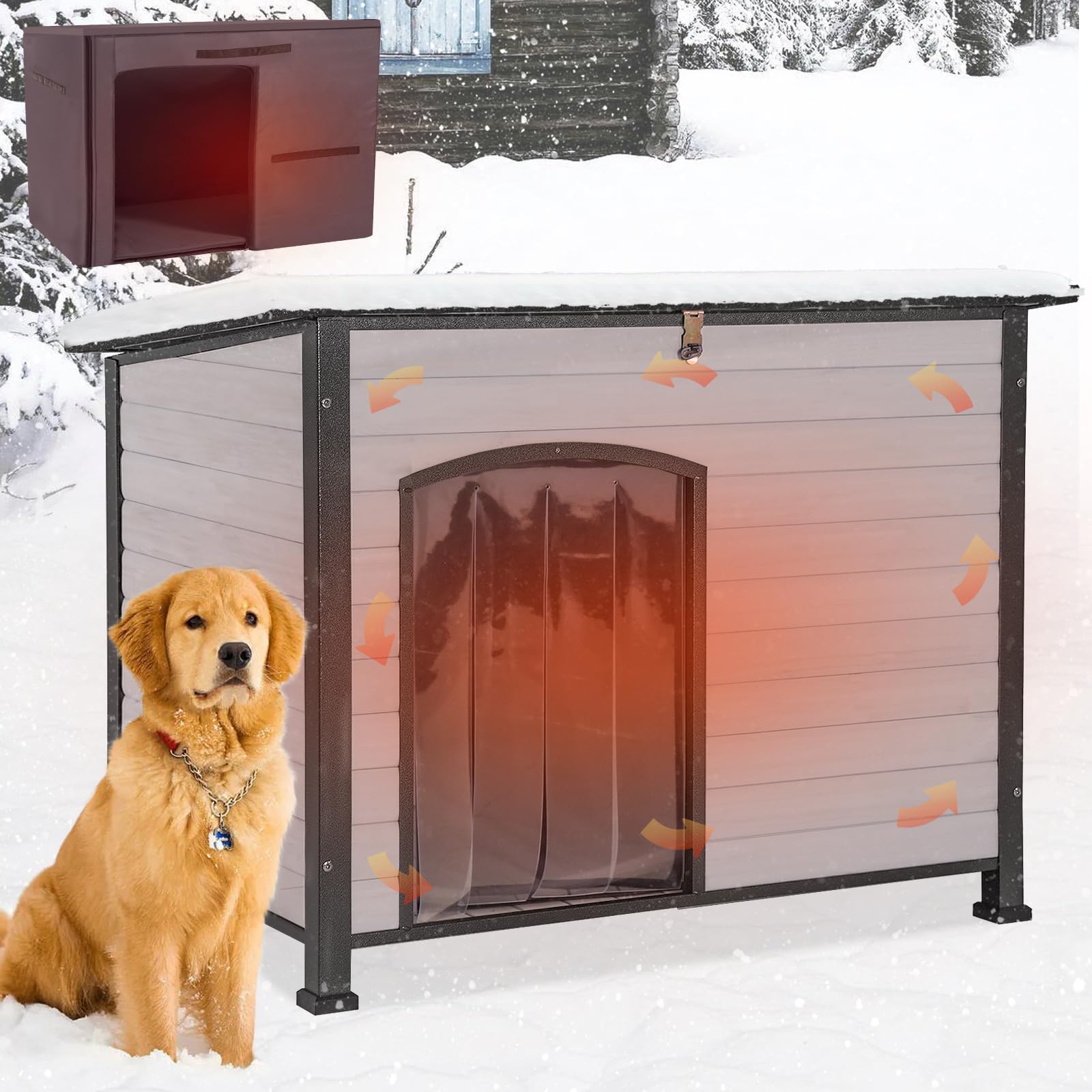 Heated Insulated Dog House for Winter - Waterproof Outdoor Dog Kennel with Removable Liner | Perfect for Backyard, Patio & Cold Weather Protection