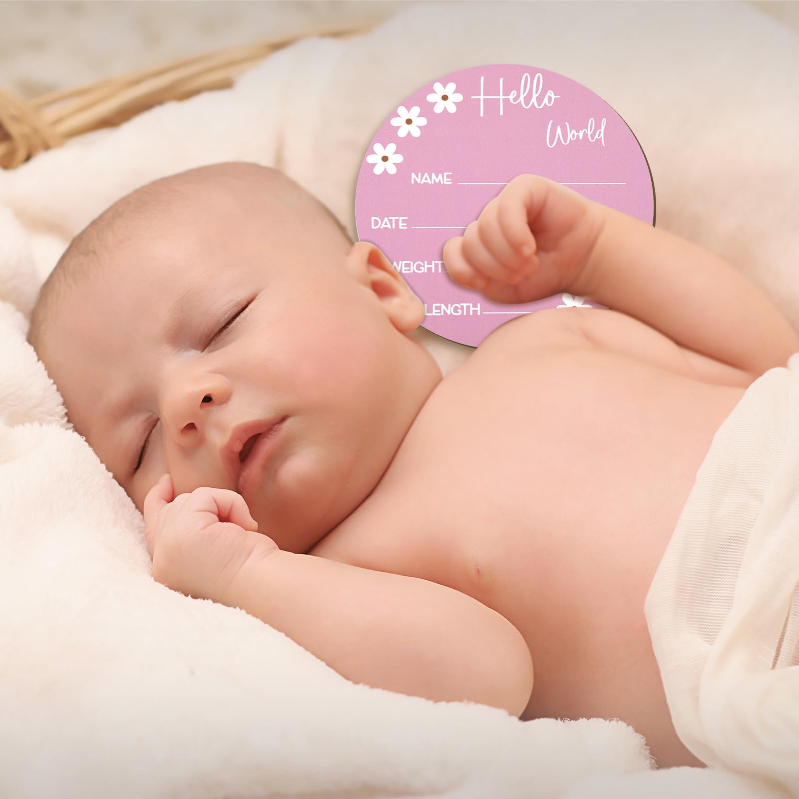 5.9 Inch Wooden Baby Name Sign - Personalized Hello World Birth Announcement Plaque with Daisy Design for Newborn Boys & Girls | Perfect Photography Prop, Baby Shower Gift, Nursery Decor & Hospital Keepsake (Rose Red)