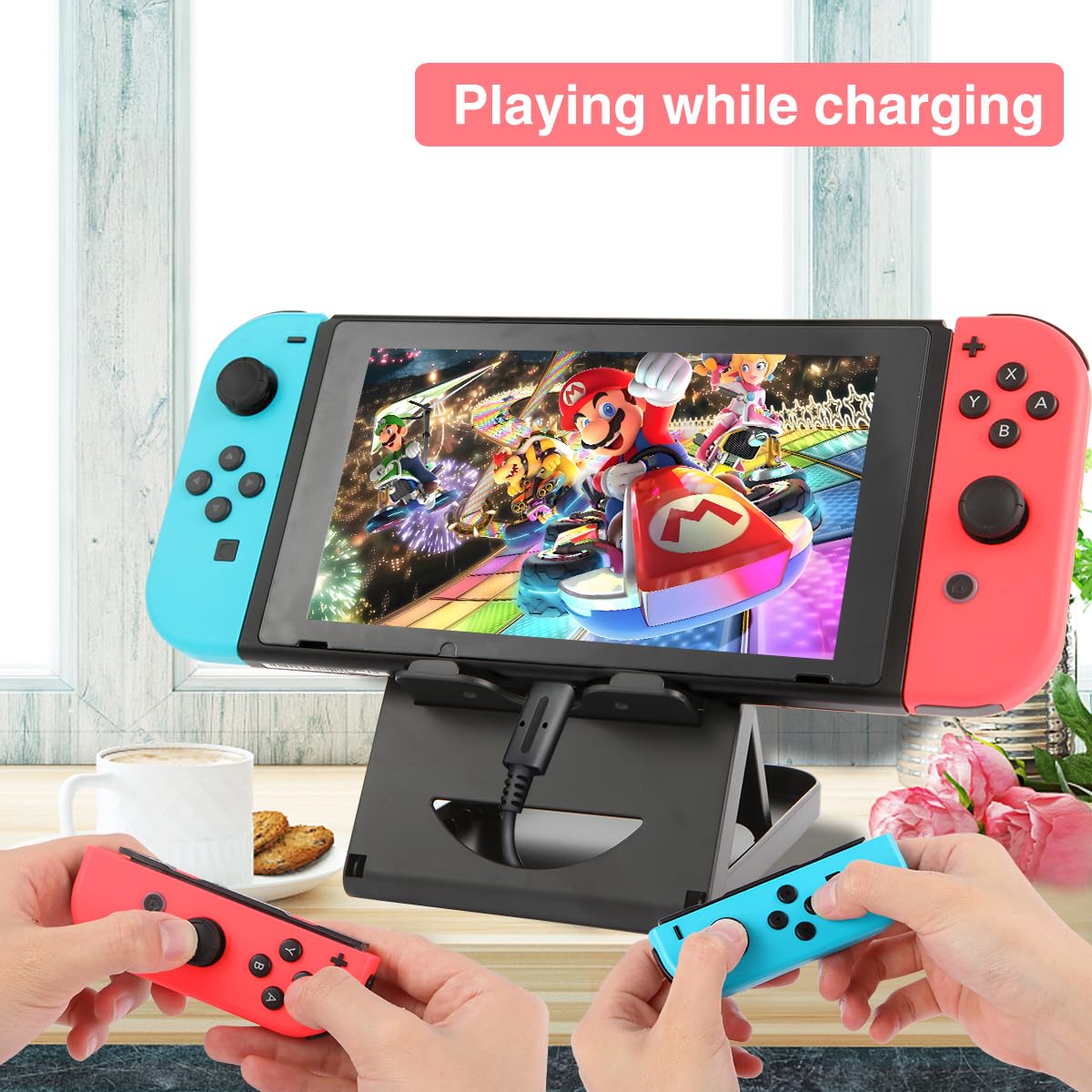 Foldable Adjustable Nintendo Switch Stand - Portable Play & Charging Stand for Switch/Switch Lite, Compatible with iPad, iPad Mini, iPad Pro, iPad Air, Smartphones & Kindle - Perfect for Gaming, Travel & Home Entertainment