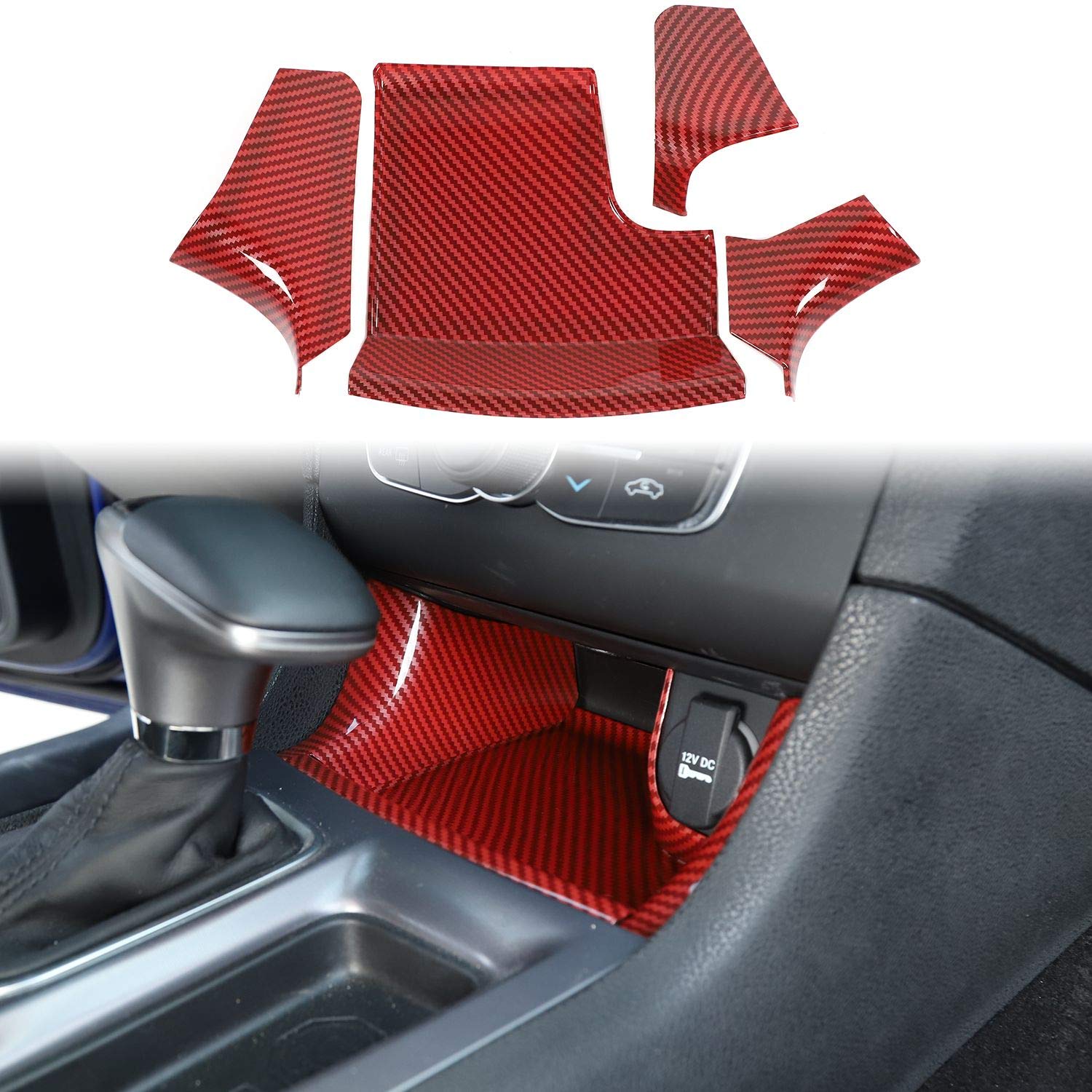 Premium ABS Red/Black Fiber Shift Shifter Storage Compartment Bin Trim Panel - Interior Accessories for 2011-2025 Dodge Charger - Perfect for Organizing Gear & Enhancing Center Console Style