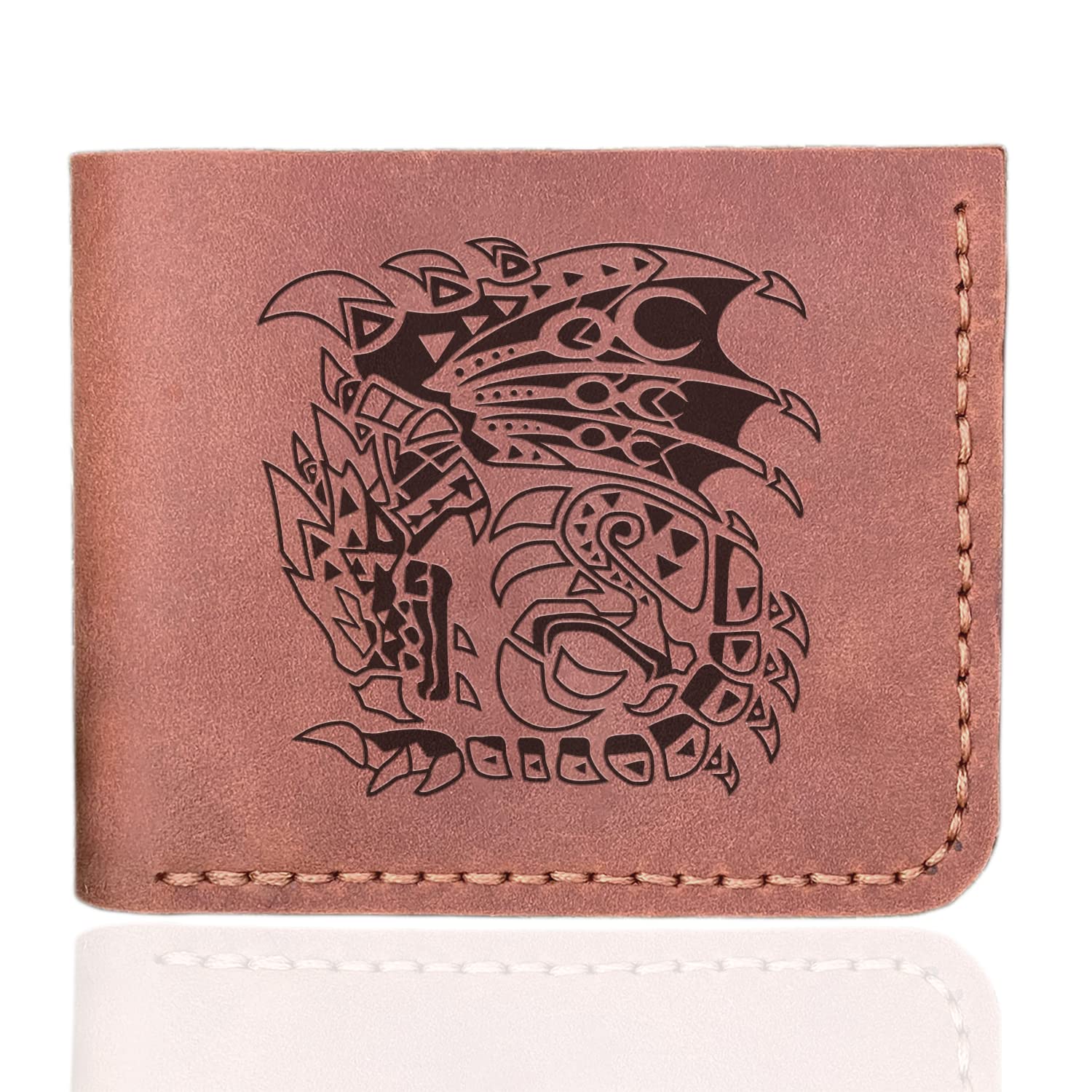 Silver Rathalos Monster Hunter World (MHW) Men's Leather Wallet - Personalized Gaming Gift for Husband, Boyfriend & Gamer - Handmade Custom Geek Present for Christmas & Special Occasions | Durable Slim RFID-Blocking Wallet for Everyday Use & Travel