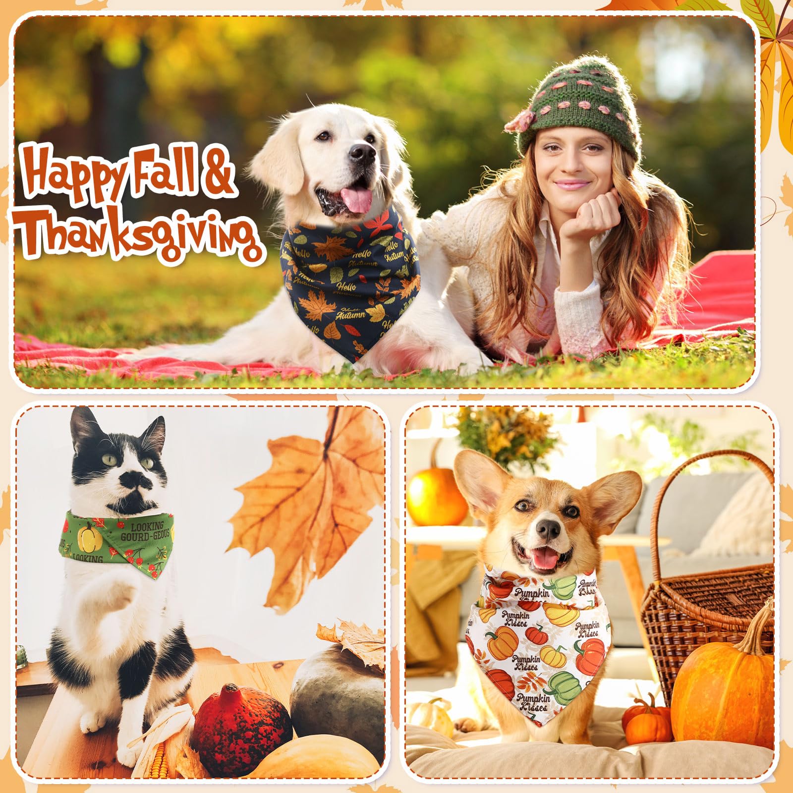 200 Pcs Fall Dog Bandanas Bulk - Adjustable Washable Thanksgiving Dog Scarves & Puppy Bibs - Holiday Pet Costumes & Grooming Supplies for Small to Large Dogs & Cats - Perfect for Thanksgiving, Halloween, Christmas & Pet Grooming Services