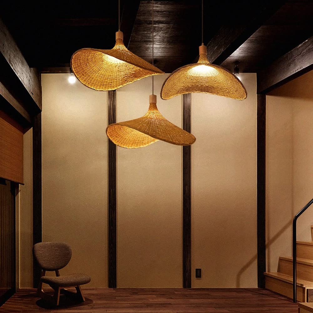 Hand Woven Bamboo Pendant Light - Retro Japanese Style Straw Hat Chandelier with E27 Socket for Clothing Stores, Boutiques & Home Decor