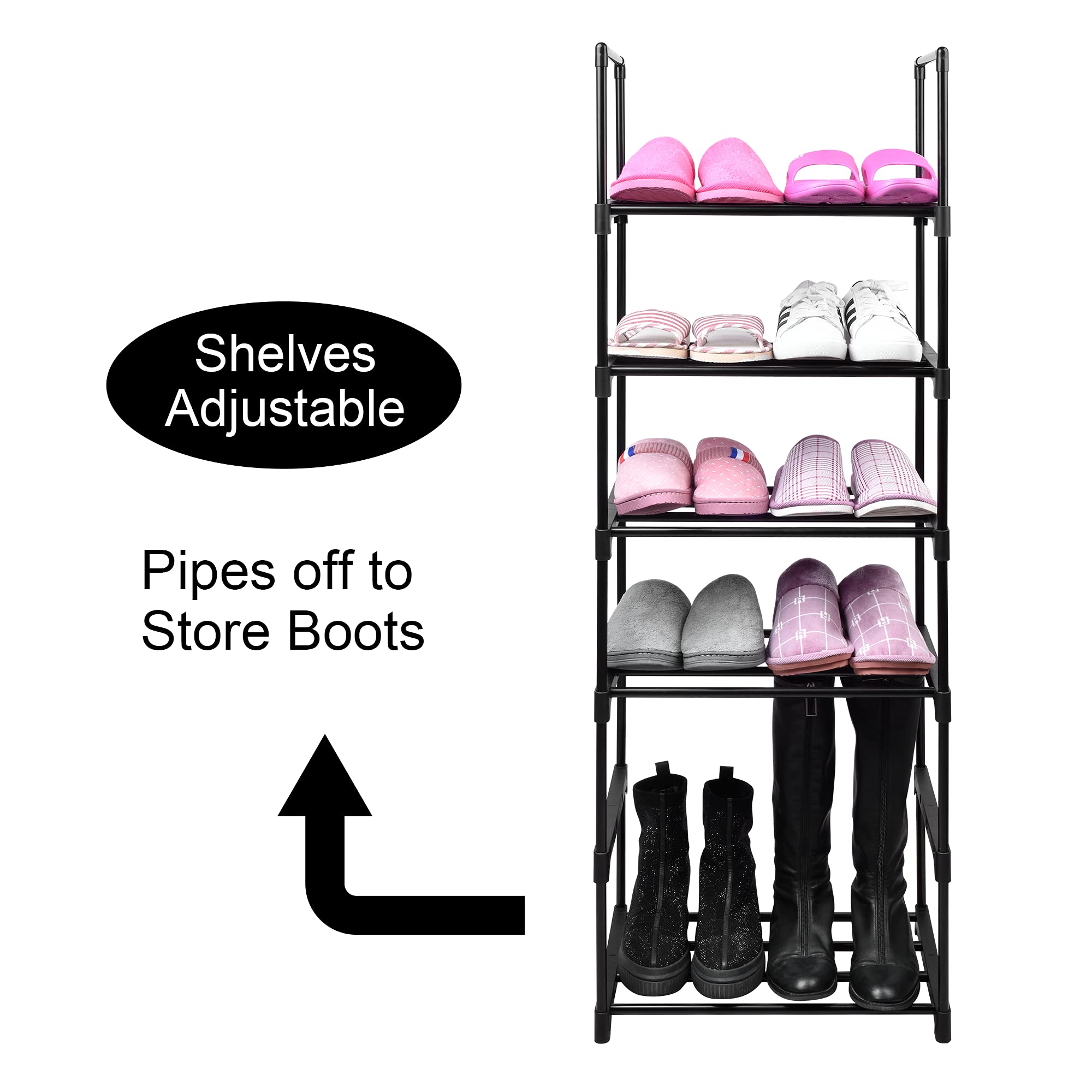6-Tier Tall Metal Shoe Rack for Closet & Entryway - Sturdy Vertical Shoe Storage Organizer with Large Capacity (Holds 12-16 Pairs) - Perfect for Small Spaces, Apartment Living & Home Organization