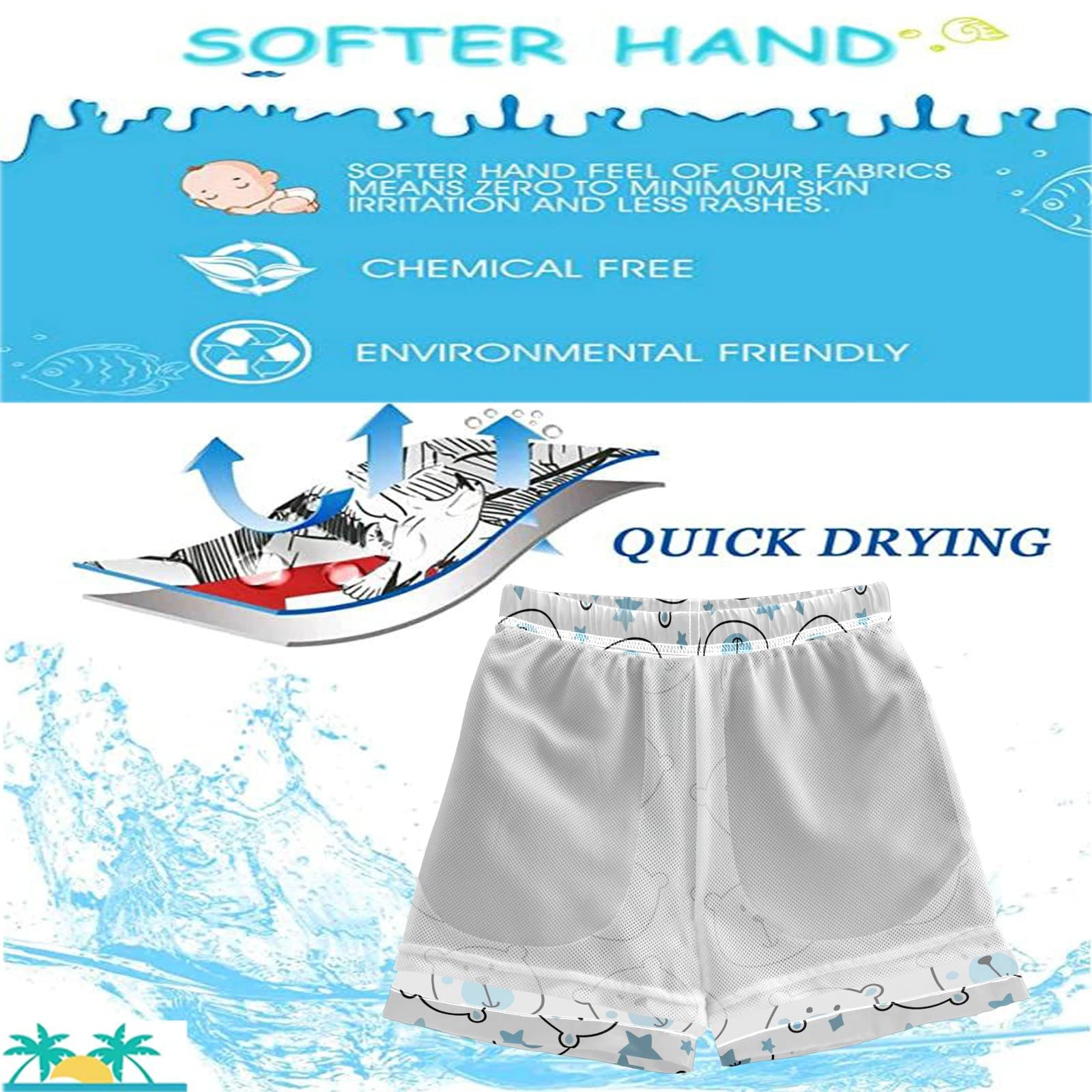 Visesunny White Bear Blue Star Cartoon Swim Trunks for Boys - Toddler & Kids Bathing Suits | Beach, Pool & Summer Water Play