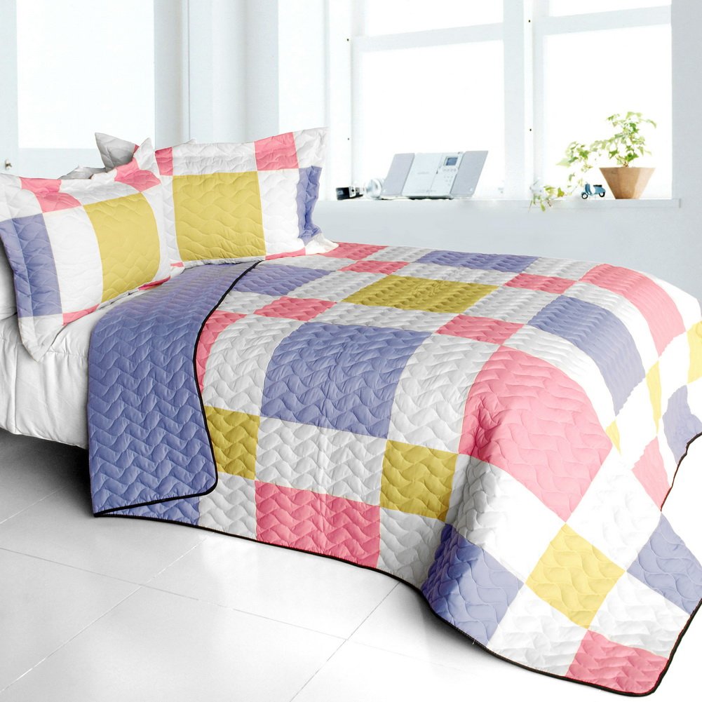 Joy of Love 3-Piece Vermicelli Quilted Patchwork Bedding Set - Full/Queen Size - Cozy & Stylish for Bedroom Decor