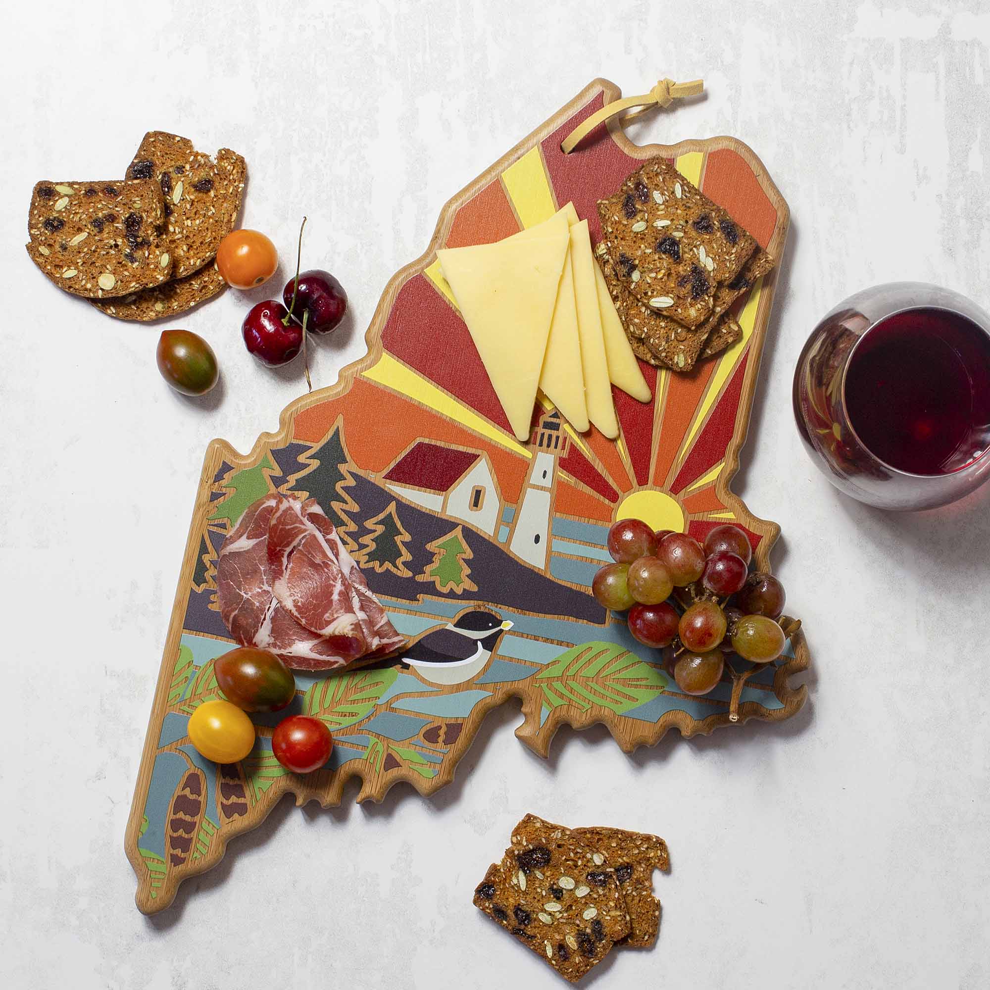 Handcrafted Maine Wood Cutting Board with Summer Stokes Artwork - Perfect for Kitchen Prep, Charcuterie Boards & Home Decor Gifts