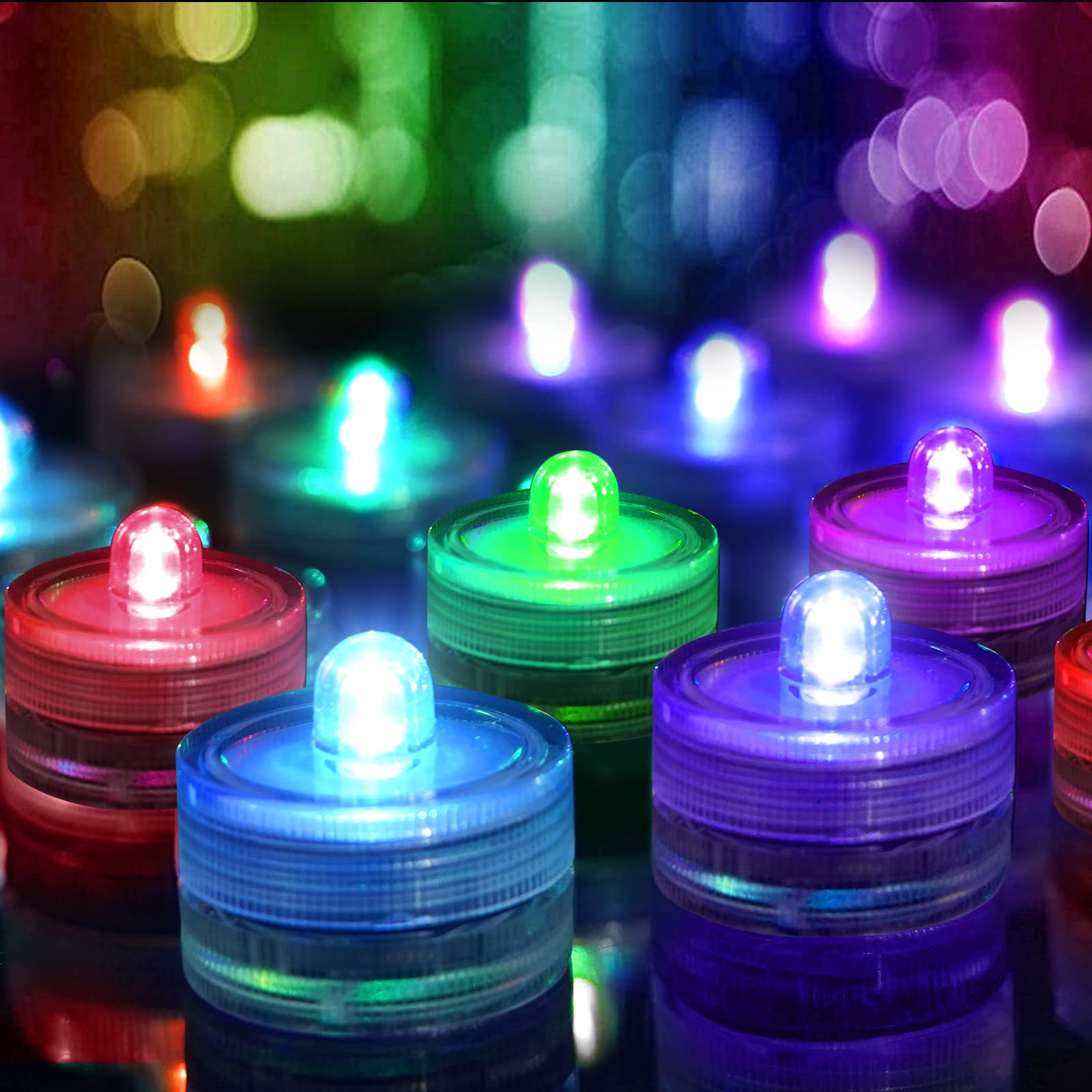 24 Pack SHYMERY Submersible LED Lights - Battery Powered Color Changing Waterproof Tea Lights for Vases, Fountains, Bathtubs - Perfect for Wedding Centerpieces, Christmas Decor, Halloween Party & Home Crafts - Indoor/Outdoor Underwater Lighting Solution