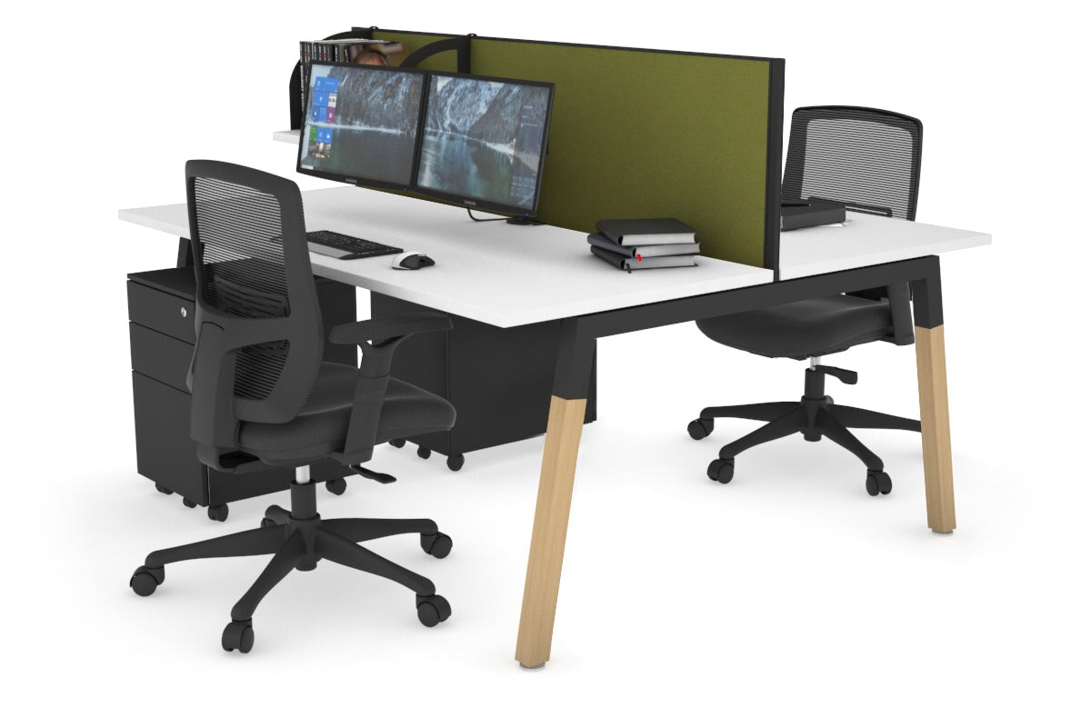 Quadro A Legs 2-Person Office Workstation with Wood Legs & Cross Beam [1800L x 700W] - Perfect for Shared Workspaces and Home Offices