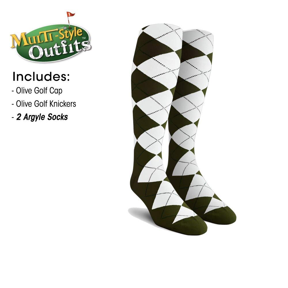 Men's Stylish Olive Green Golf Outfit Set - Matching Knickers, Cap & 2 Over-The-Calf Socks for Comfortable Golfing | Perfect for Golf Tournaments, Casual Play & Country Club Events