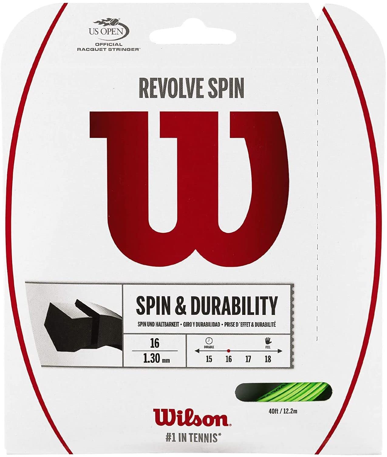 Wilson Revolve Spin 16 Tennis String Set - Green | High Performance Tennis String for Spin & Control | Perfect for Competitive Play & Tournament Matches