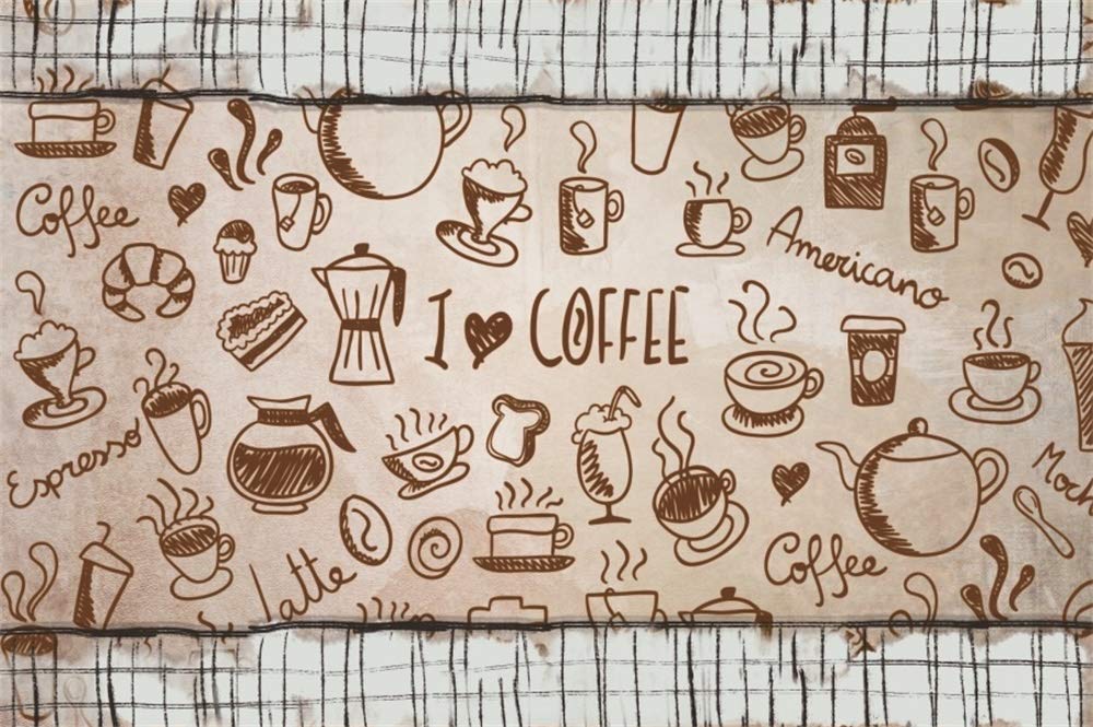 7x5ft Vintage Brown Coffee Lovers Backdrop - Retro Coffee Cups & Mugs Pattern Photography Background for Women's Photo Studio, Cafe Decor, Social Media Content & Home Decor