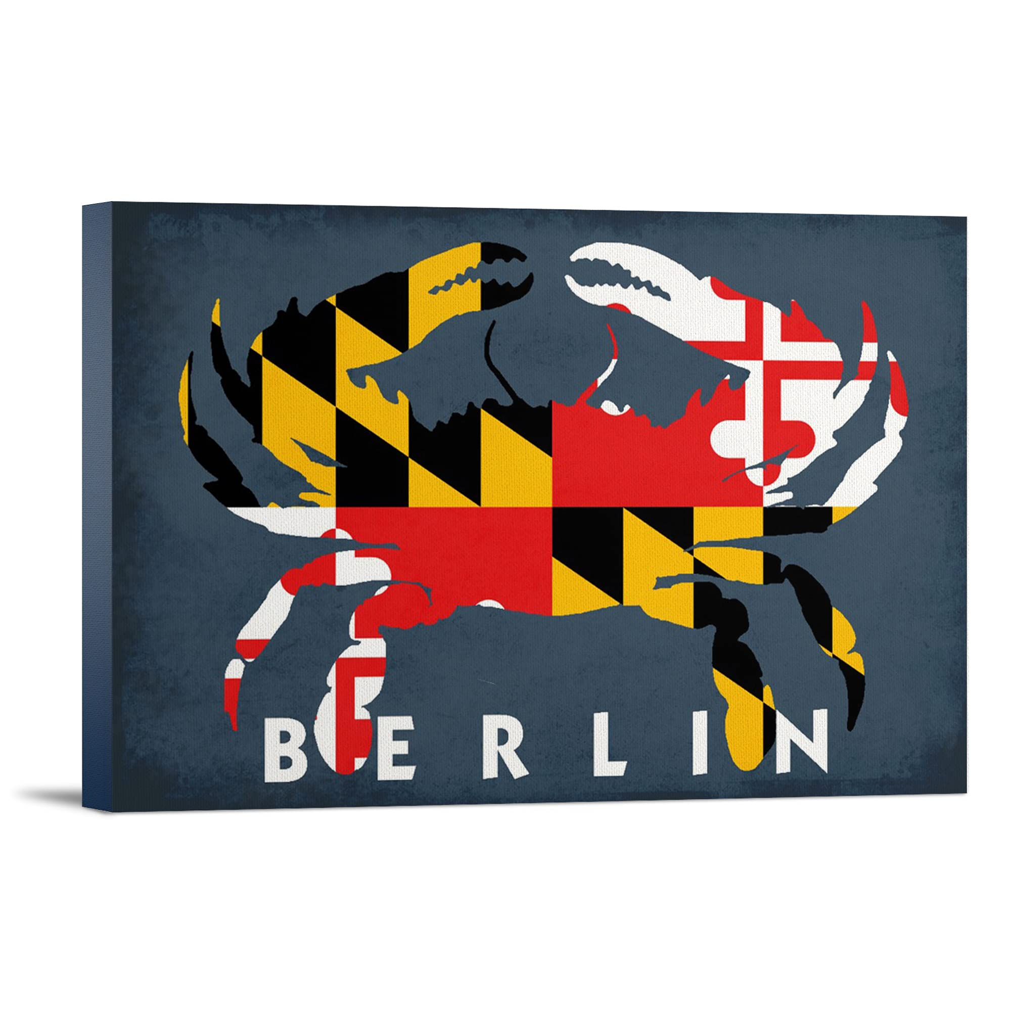 Lantern Press Berlin Maryland Crab Flag - 16x24 Wrapped Canvas Wall Art Decor | Coastal Home Decor, Beach House Wall Art, Maryland Pride Gift