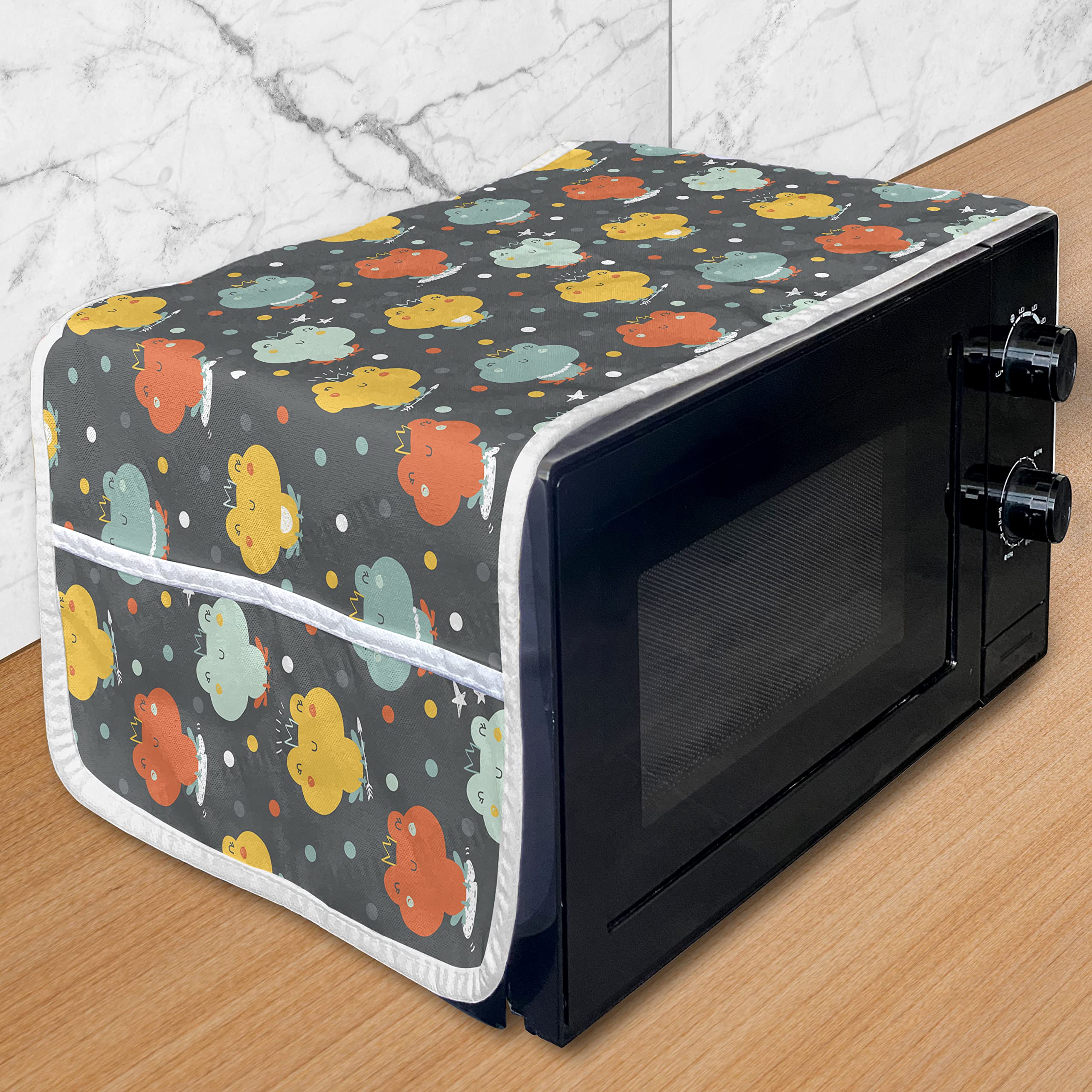 Ambesonne Frog Microwave Cover - Cartoon Style Colorful Crowned Frogs with Hand-Drawn Stars, Waterproof Kitchen Organizer with Pockets, 36