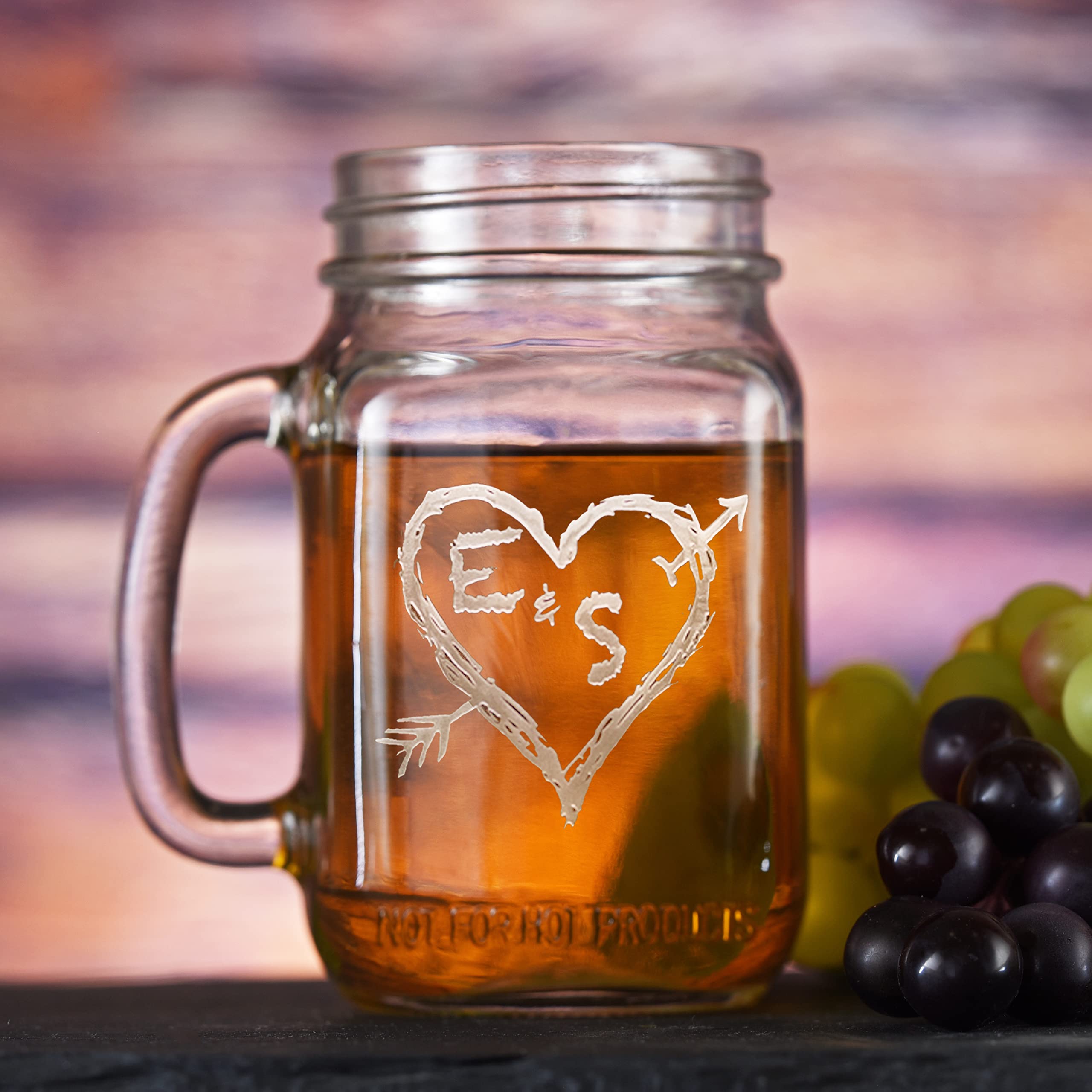 Personalized Engraved Mason Jar Mugs Set of 2 - Rustic Wedding Toasting Glasses, Bridal Shower Gift, Anniversary Present - Perfect for Outdoor Picnics, Farmhouse Decor & Romantic Celebrations
