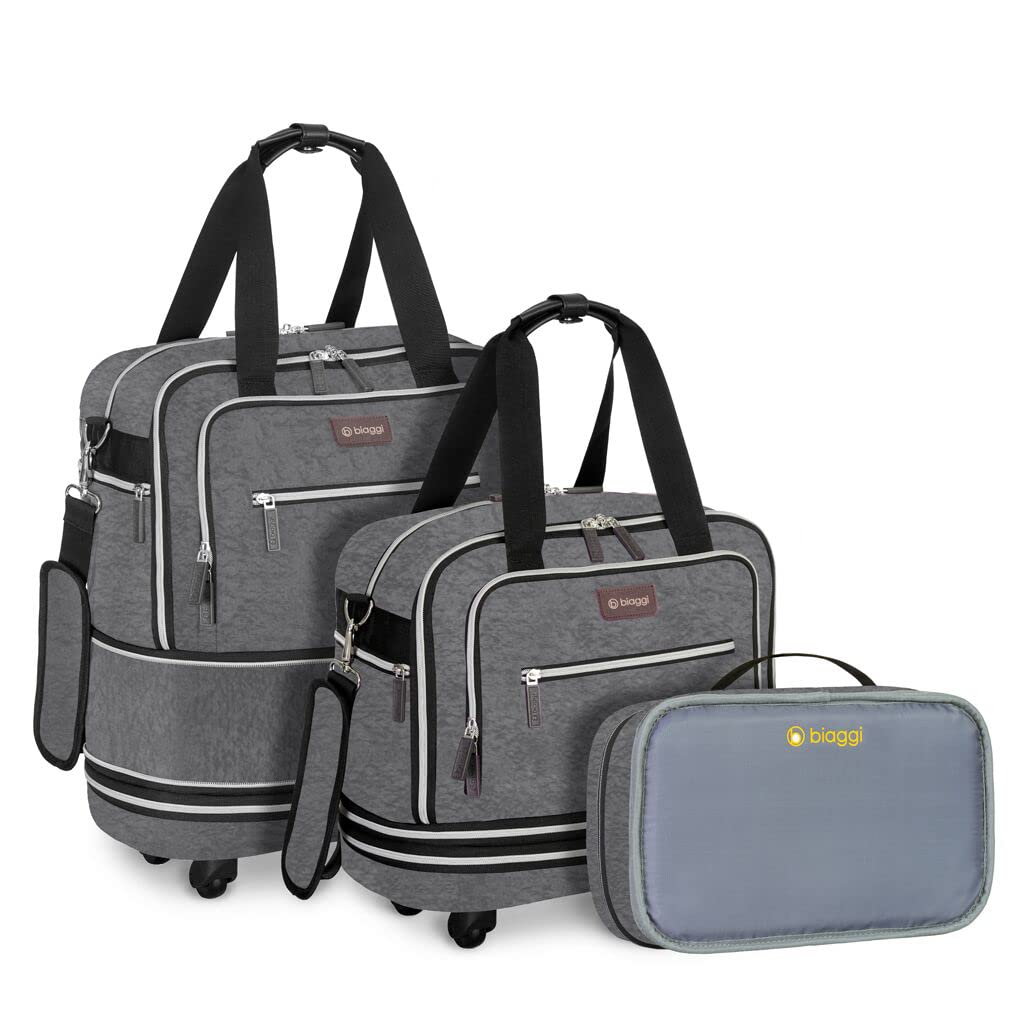 B Biaggi Zipsak Boost! Expandable Foldable Underseat Carry-On Luggage - Converts to Full Size Carry-On with Custom Packing Cube (Grey, 15x16x9 inches) - Perfect for Air Travel, Weekend Getaways & Business Trips