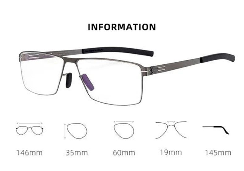 Black Unisex Full Rim Rectangle Screwless Steel Eyeglasses Frame 4795 - Stylish & Durable Eyewear for Work, Reading, and Everyday Use