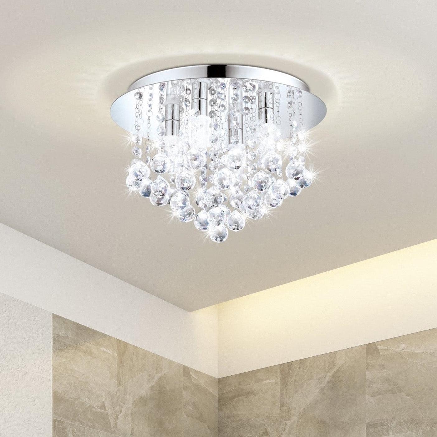 Eglo Almonte Modern Bathroom Ceiling Light - Chrome & Glass Crystal Flush Mount Fixture for Bathroom, Powder Room, Spa - Energy Efficient LED Lighting for Home Decor