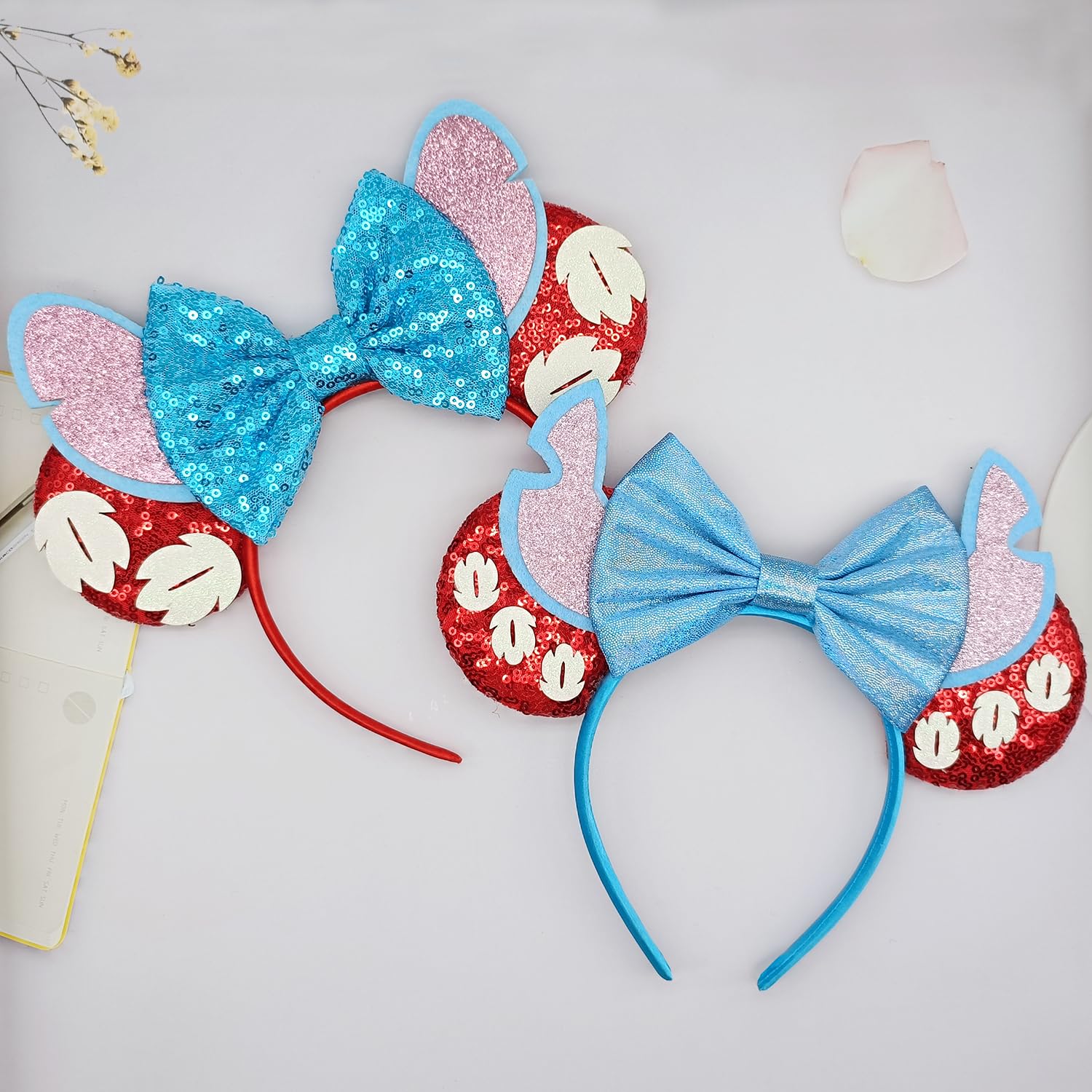 Sparkly Sequin Mouse Ears Headband for Women - Blue & Red Disney Inspired Hair Accessory for Theme Parks, Halloween Costumes, Birthday Parties & Cosplay Events
