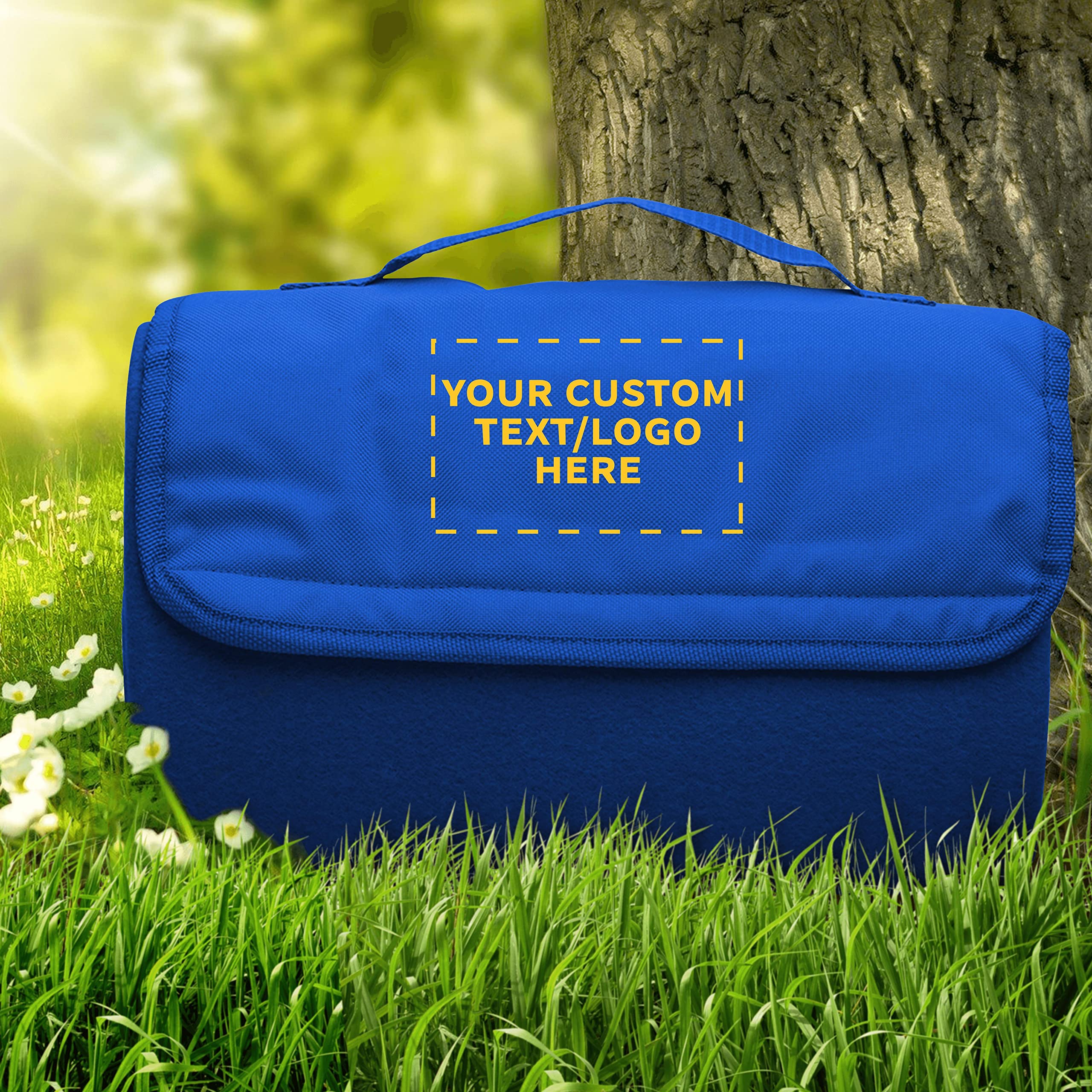 Custom Roll Up Picnic Blankets Set of 10 - Personalized Bulk Pack for Camping, Beach & Outdoor Activities - Waterproof & Portable Blue Blanket - Perfect for Family Picnics, Music Festivals and Park Outings