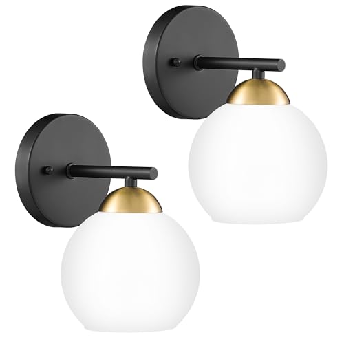 Black Gold & Milk Glass -1 Light-2PC