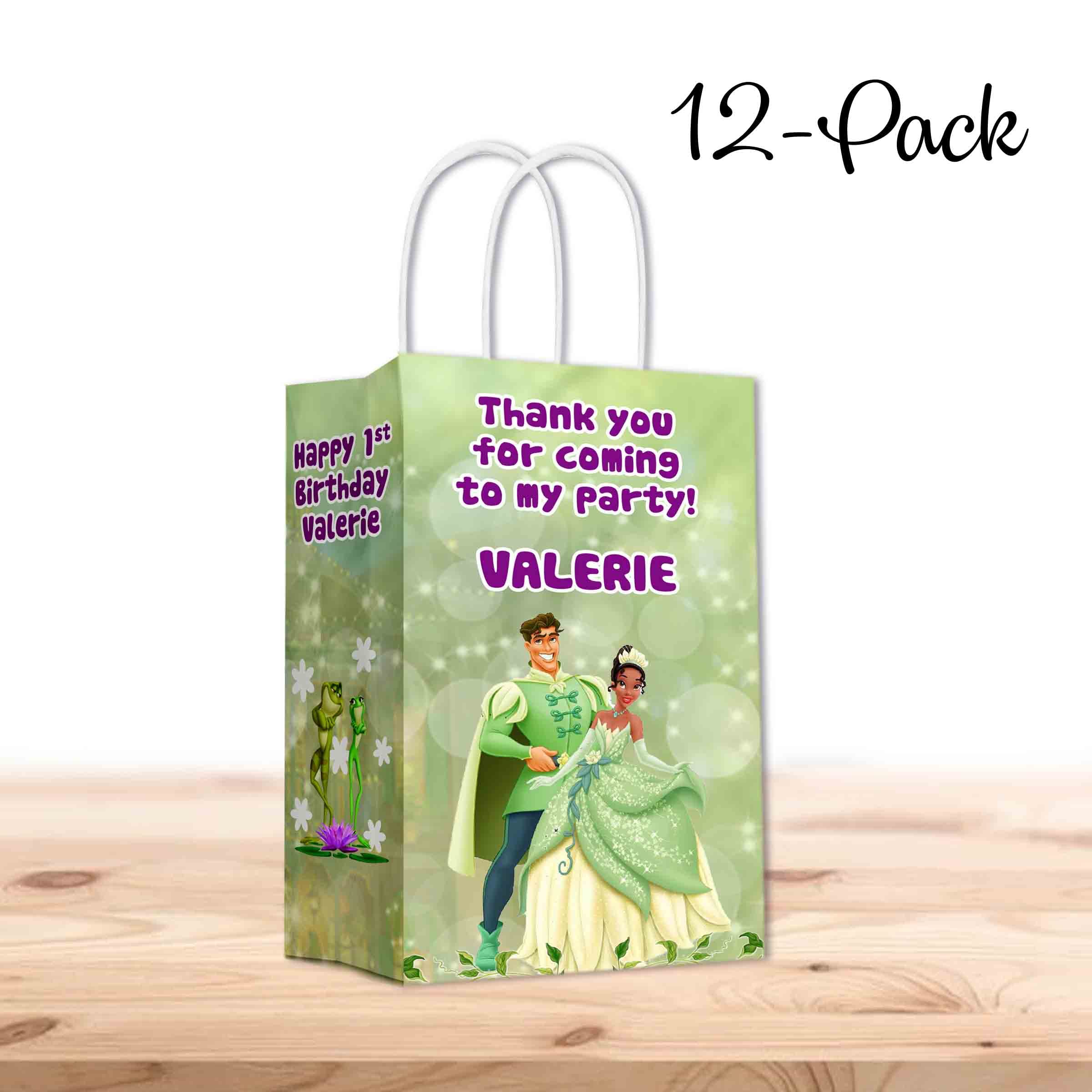 Disney Princess Tiana Party Favor Bags with Handles - 12 Pack Kids Birthday Party Supplies for Girls, Gift Bags for Birthday, Baby Shower & Special Events