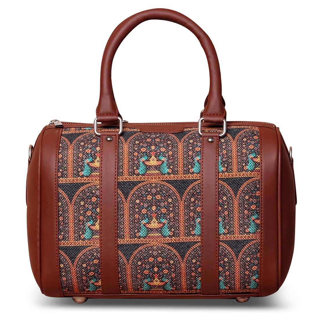 Vegan Leather Women's Handbag with Double Handles & Detachable Sling Strap - Stylish Printed Crossbody Purse for Work, Travel & Everyday Use