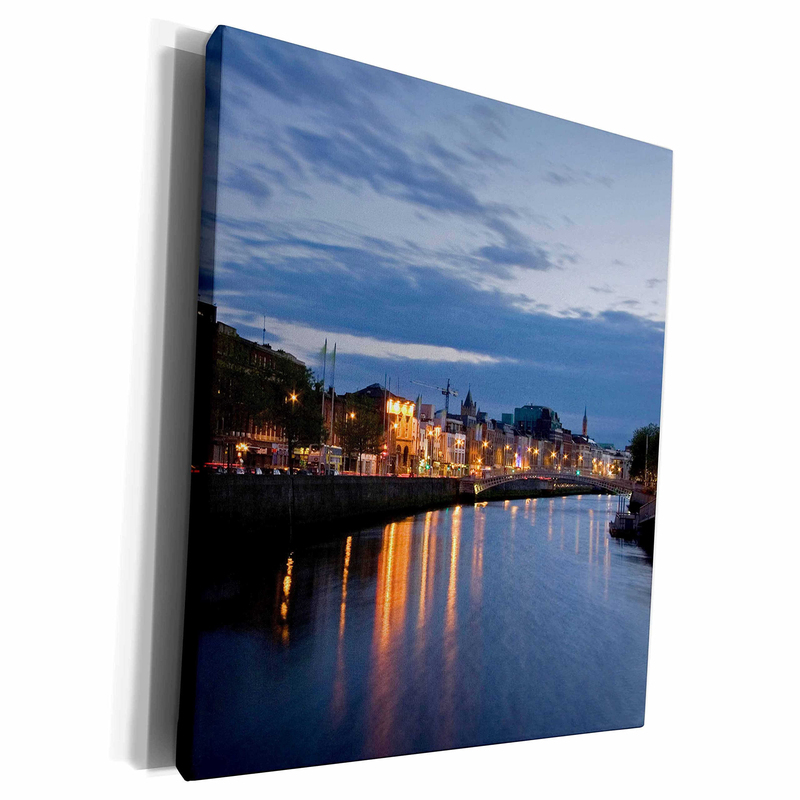 3dRose Museum Grade Canvas Wrap - Dublin, Ireland Evening River Liffey Art Print - Micah Wright Ireland Wall Decor for Living Room, Office & Bedroom
