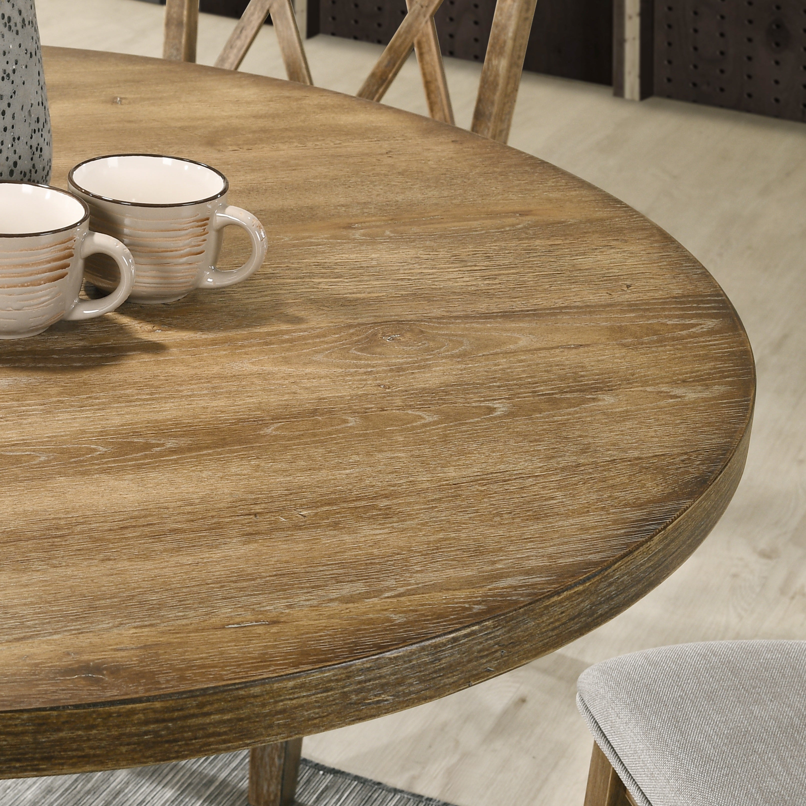 Roundhill Furniture Havre Solid Wood Pedestal Round Dining Table - 42 Inch Farmhouse Style for Kitchen, Dining Room & Small Spaces