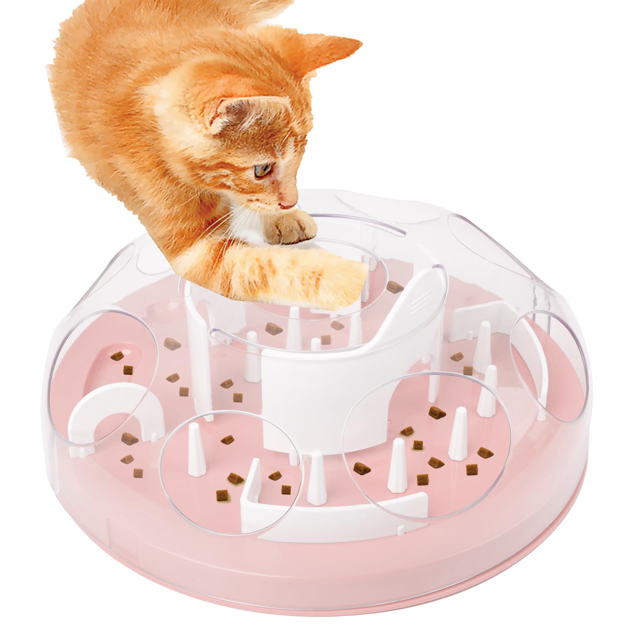 Interactive Cat Puzzle Feeder - Slow Feeder Food Dispenser Toy for Indoor Cats - Mental Stimulation & Enrichment Game - Pink - Perfect for Boredom Relief & Mealtime Fun
