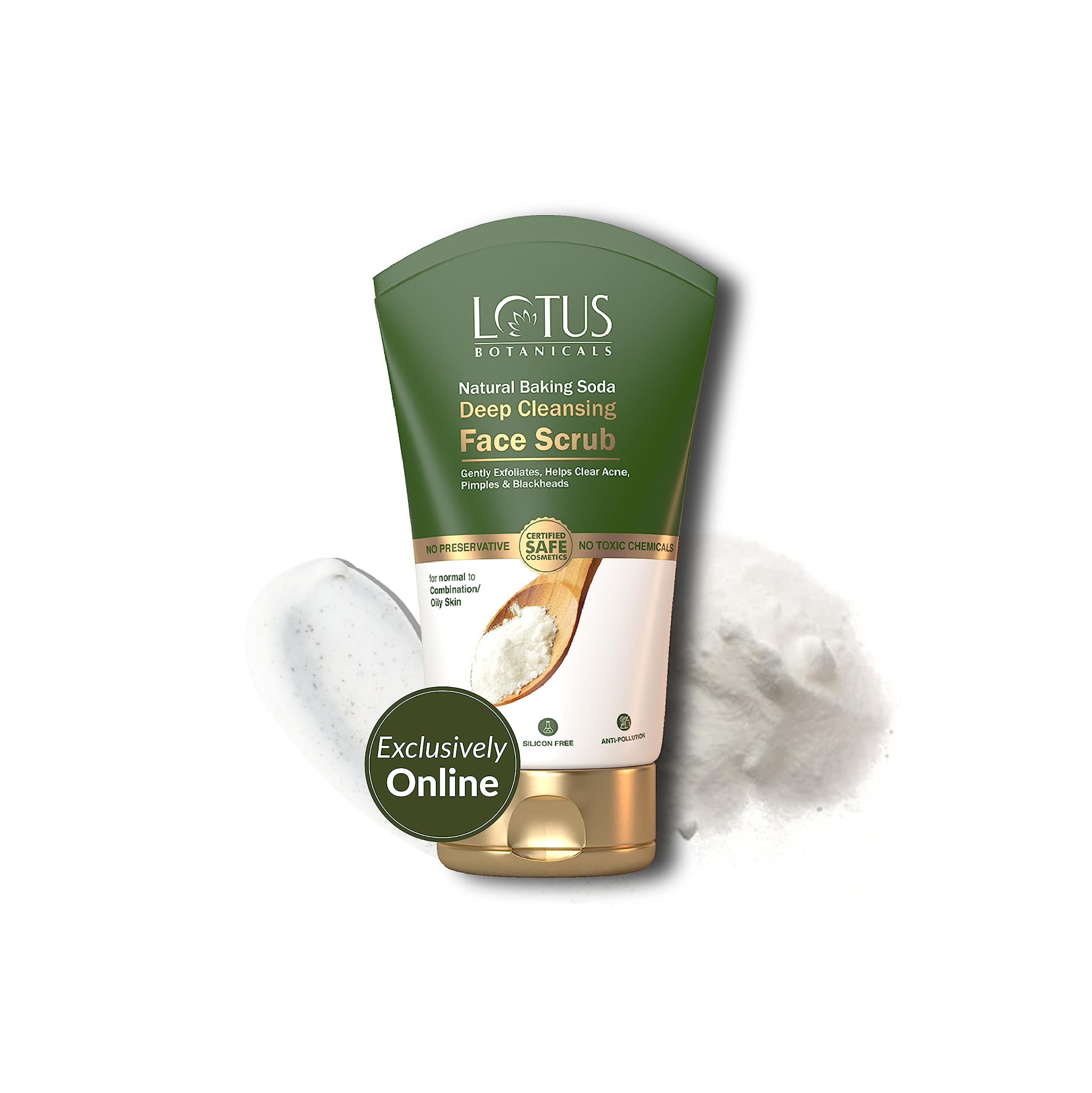 Lotus Botanicals Baking Soda Deep Cleansing Face Scrub | Oil Control & Anti-Acne Treatment | Sulfate, Silicone & Chemical Free | For Normal, Oily & Combination Skin | 100g | Gentle Exfoliation for Clear, Balanced Skin | Perfect for Daily Skincare Routine & Acne-Prone Skin