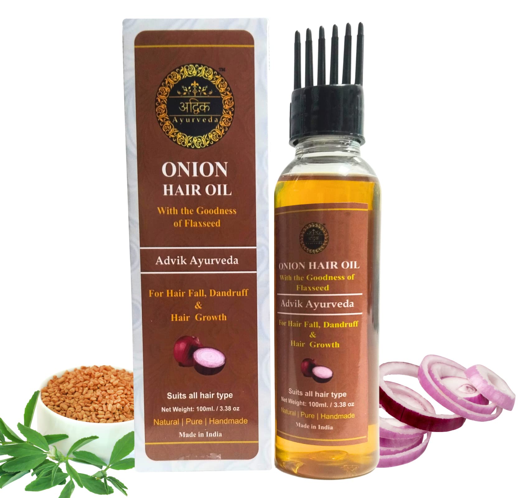 Advik Ayurveda Onion Hair Oil for Hair Fall Control & Growth - 100ml | Natural Hair Care Solution for Thicker, Stronger Hair | Perfect for Daily Use & Scalp Massage