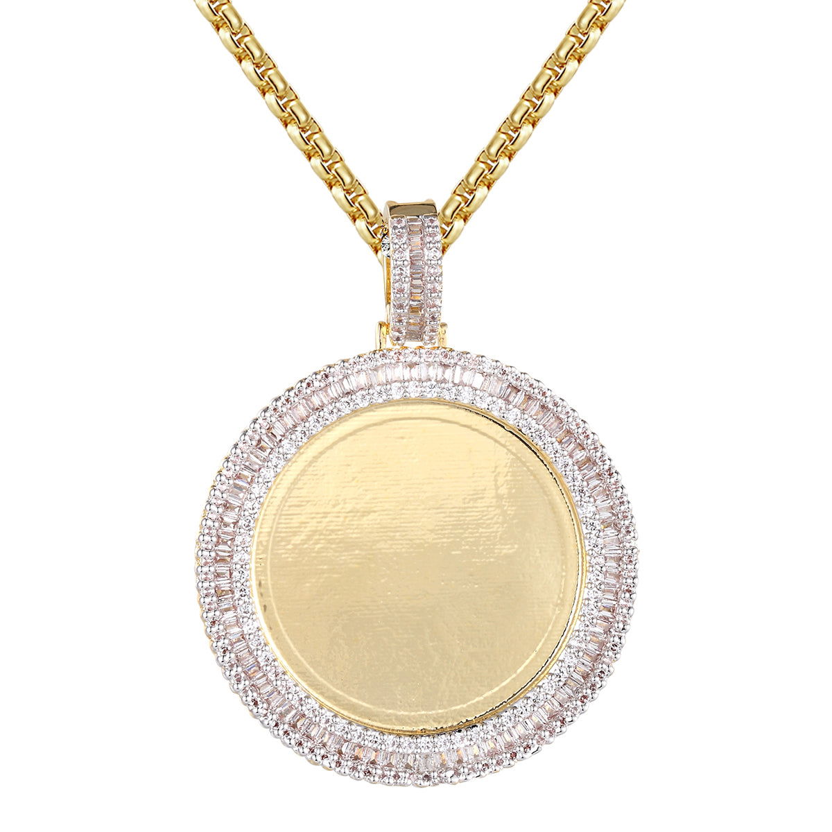 Custom Engraved Baguette Circle Picture Frame - Personalized Memory Pendant Necklace for Women, Gift for Mom, Wife, Girlfriend | Anniversary, Birthday, Valentine's Day Present