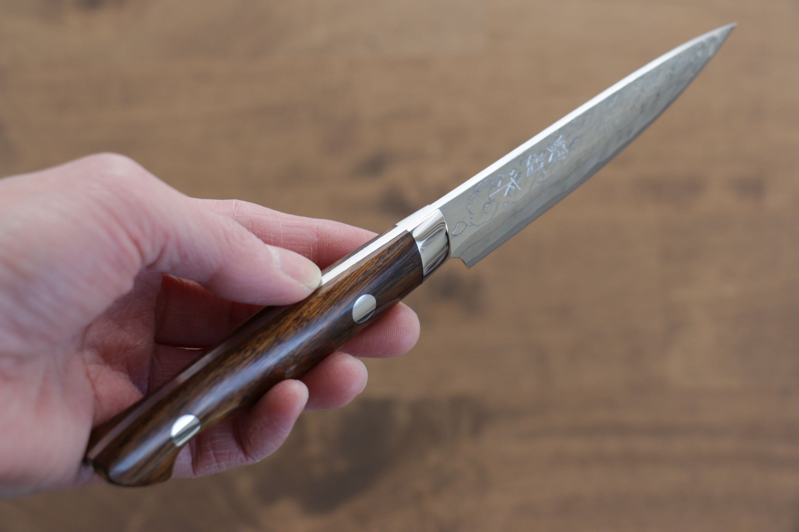 Premium Kazuo Nomura VG10 Damascus Petty Utility Knife 100mm with Ironwood Handle - Perfect for Slicing, Peeling & Precision Kitchen Tasks