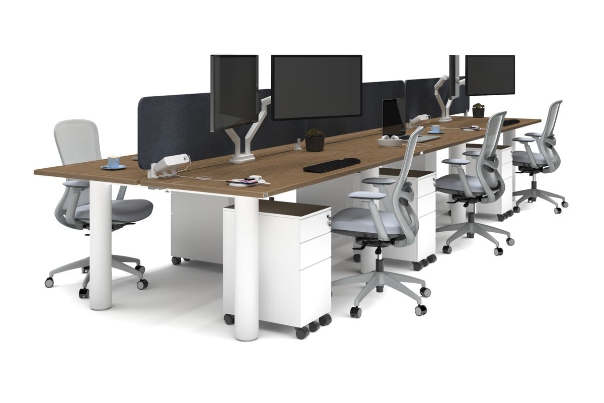 Quadro Cylinder Leg 6-Person Office Workstation Desk [1800L x 700W] - Modern Collaborative Workspace Solution for Team Meetings & Office Productivity