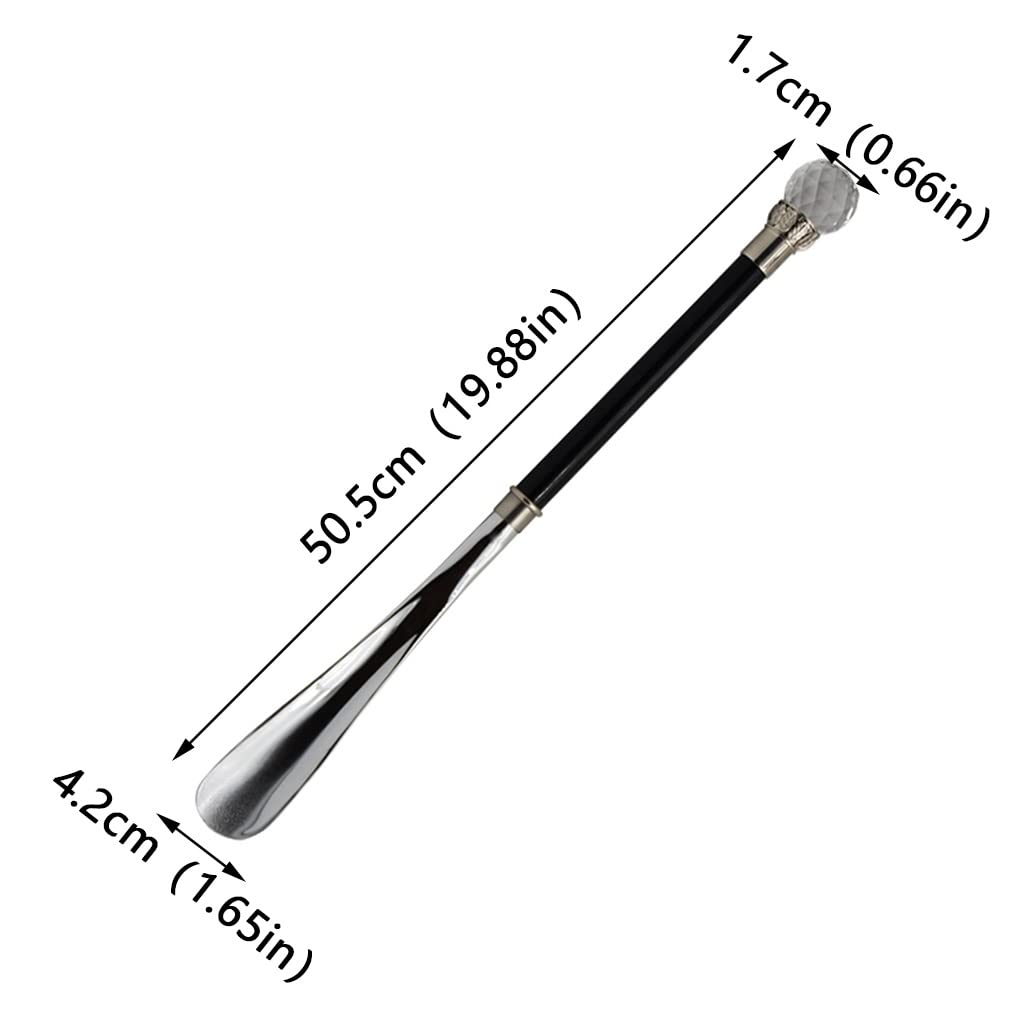 Long Handle Crystal Ball Shoe Horn - 50.5cm Ergonomic Shoe Spoon for Men & Women (4.2x1.7cm) - Perfect for Elderly, Arthritis & Dress Shoes Assistance