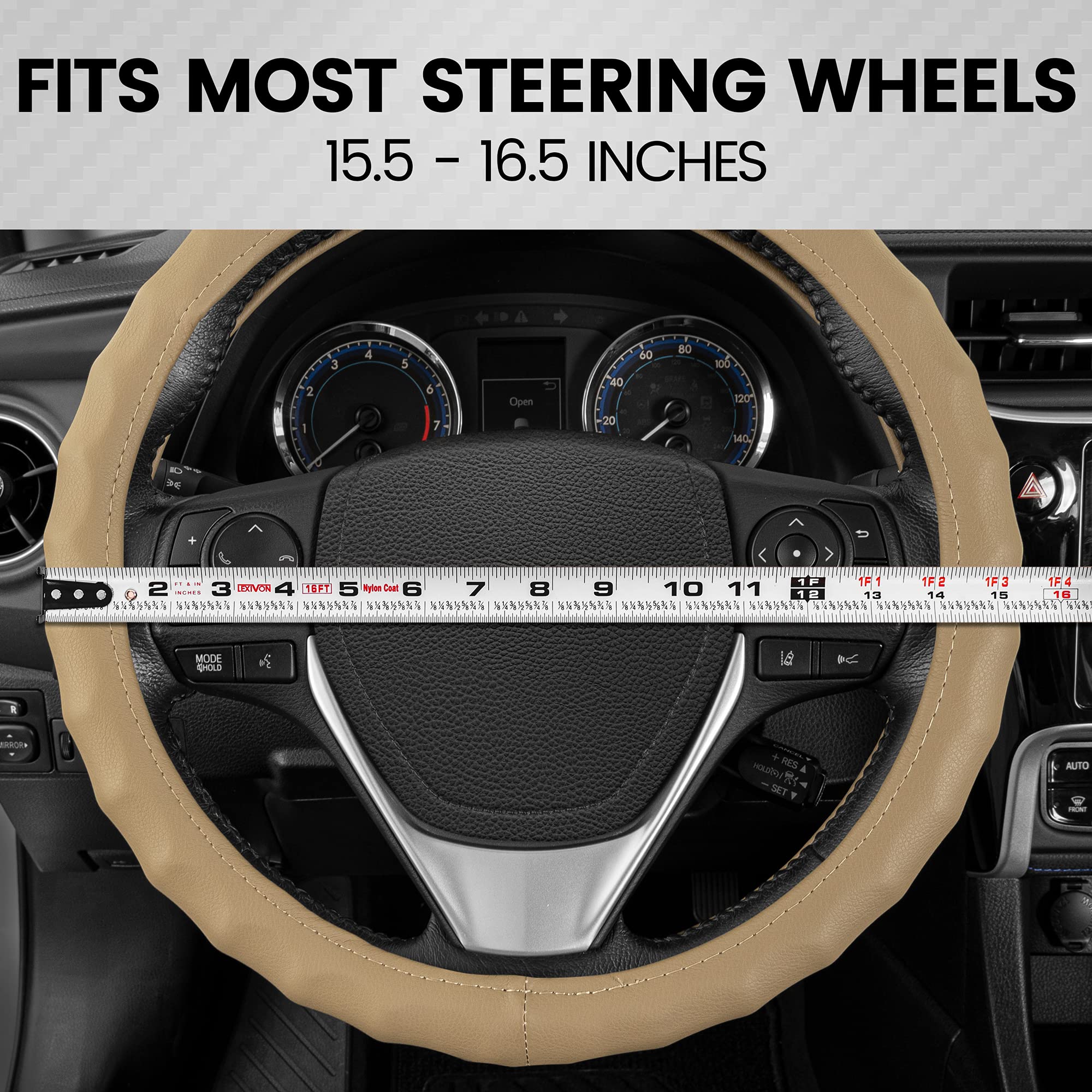 Premium BDK Beige Leather Steering Wheel Cover - Universal Fit 15.5