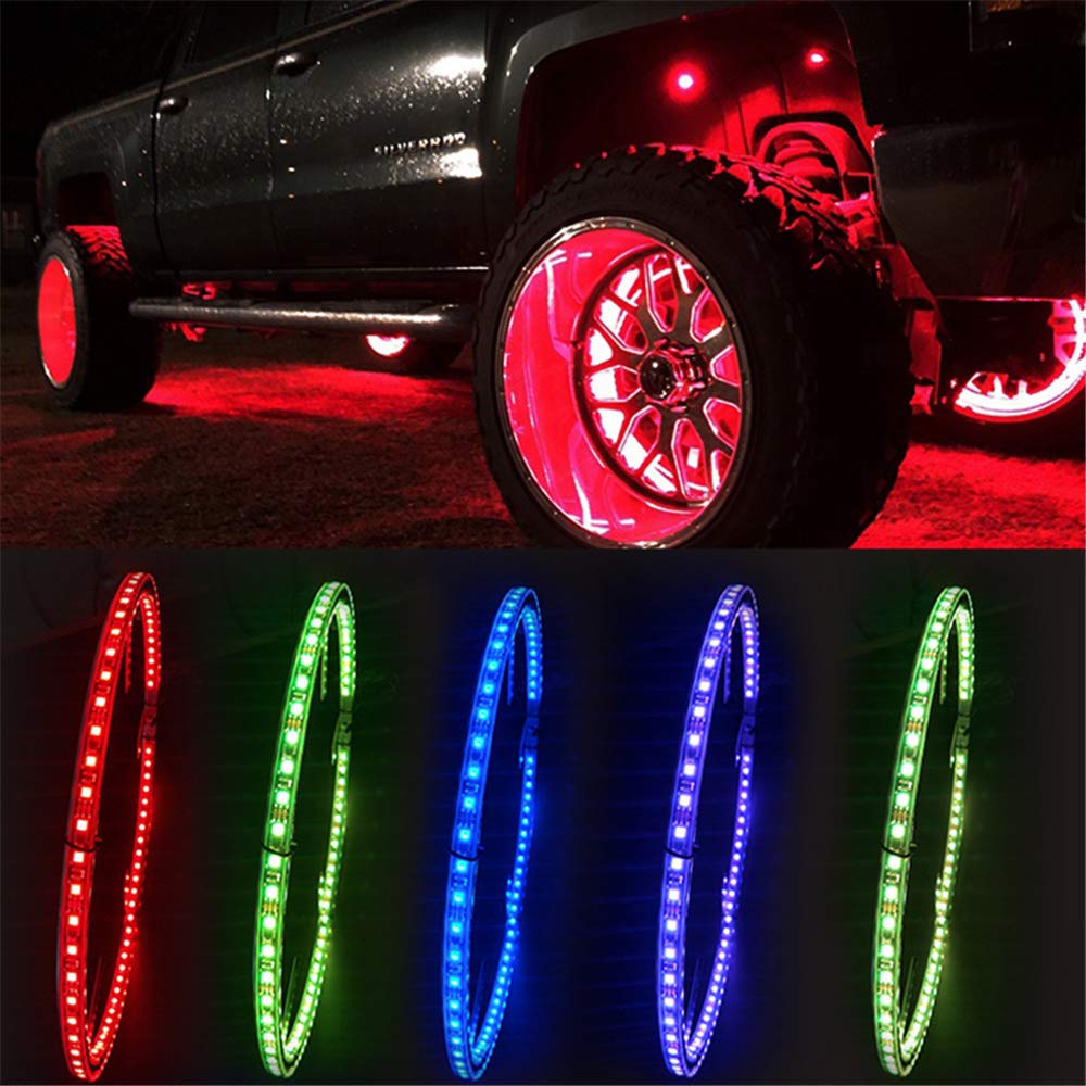 17 Inch LED Wheel Ring Lights for Cars & Trucks - Multiple Color Modes, Universal Fit (21-28 Inch Tires) - Enhance Night Driving & Customize Your Ride