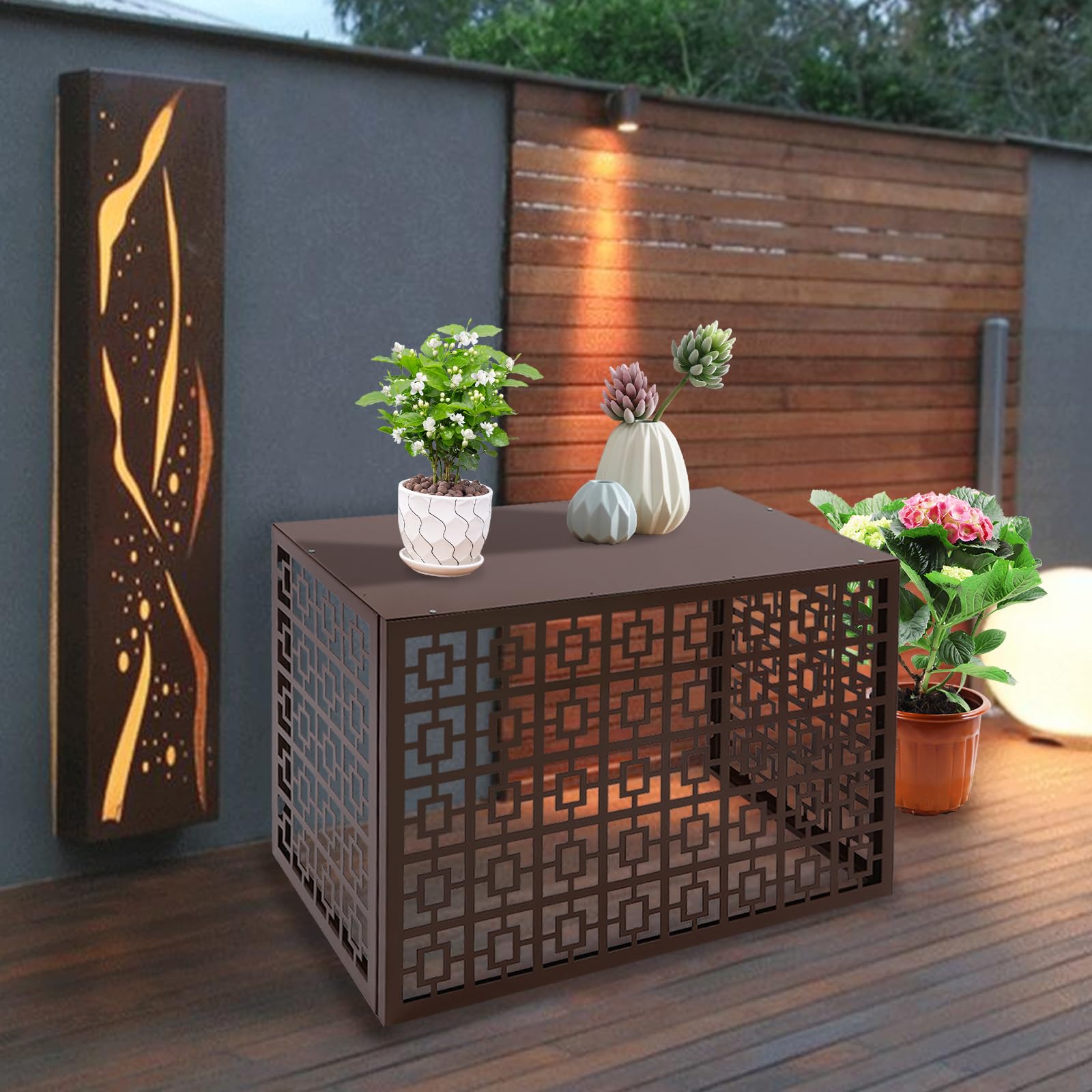 Free Standing Metal Air Conditioner Privacy Fence Screen for Outdoor AC Units - 39.4
