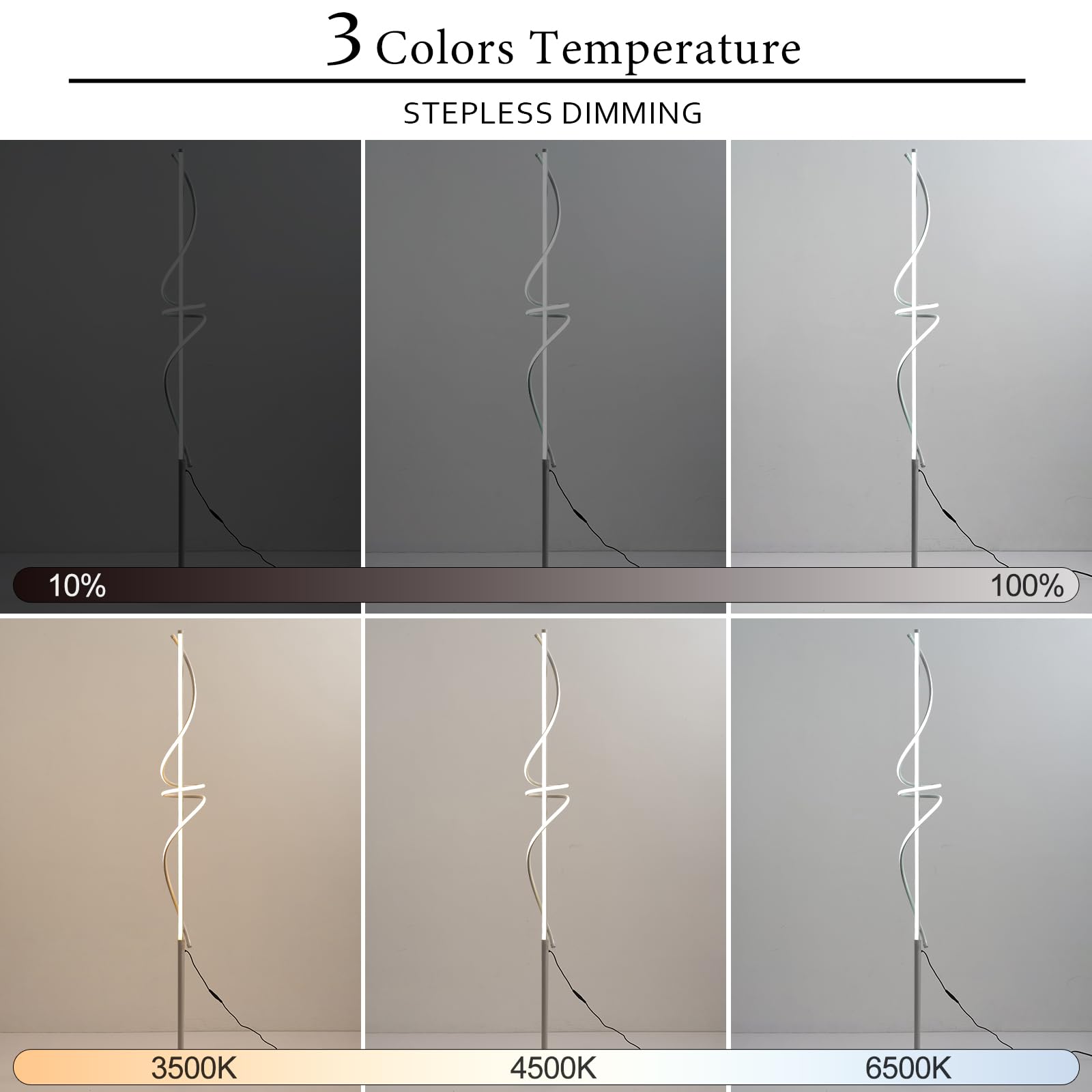 POWROL Modern LED Floor Lamp with Remote & Foot Switch - 3000K-6000K Dimmable Spiral Floor Light for Living Room, Bedroom & Office - Adjustable Brightness for Reading, Working & Relaxing