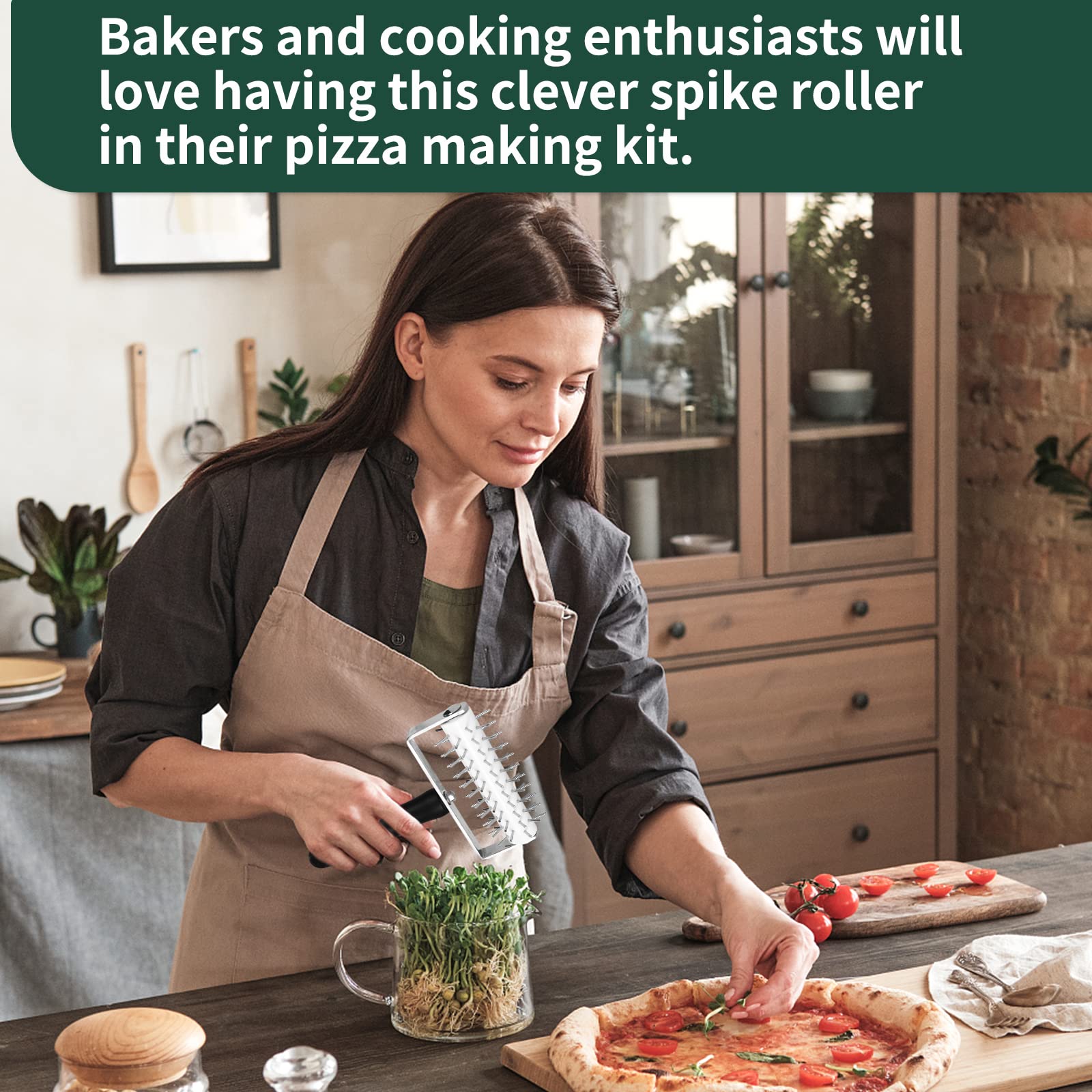 Premium Stainless Steel Pizza Dough Docker - Heavy Duty Dough Roller with Spikes to Prevent Air Bubbles, Perfect for Homemade Pizza, Cookies, Pies & Pastries - Ideal for Home Bakers & Professional Kitchens