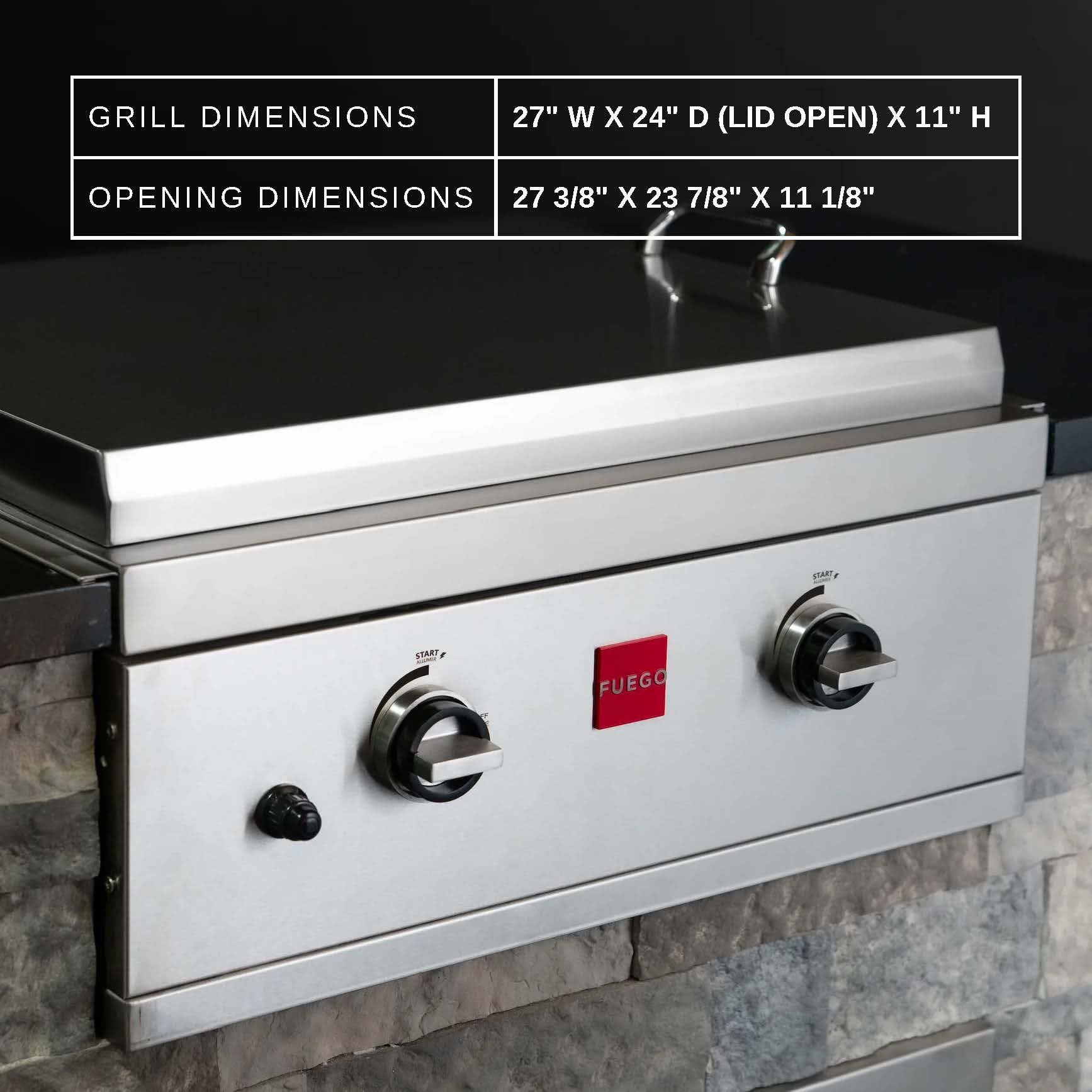 Fuego F27S Built-in Gas Grill Griddle - 304 Stainless Steel, Commercial Grade for Outdoor Cooking & Backyard BBQs
