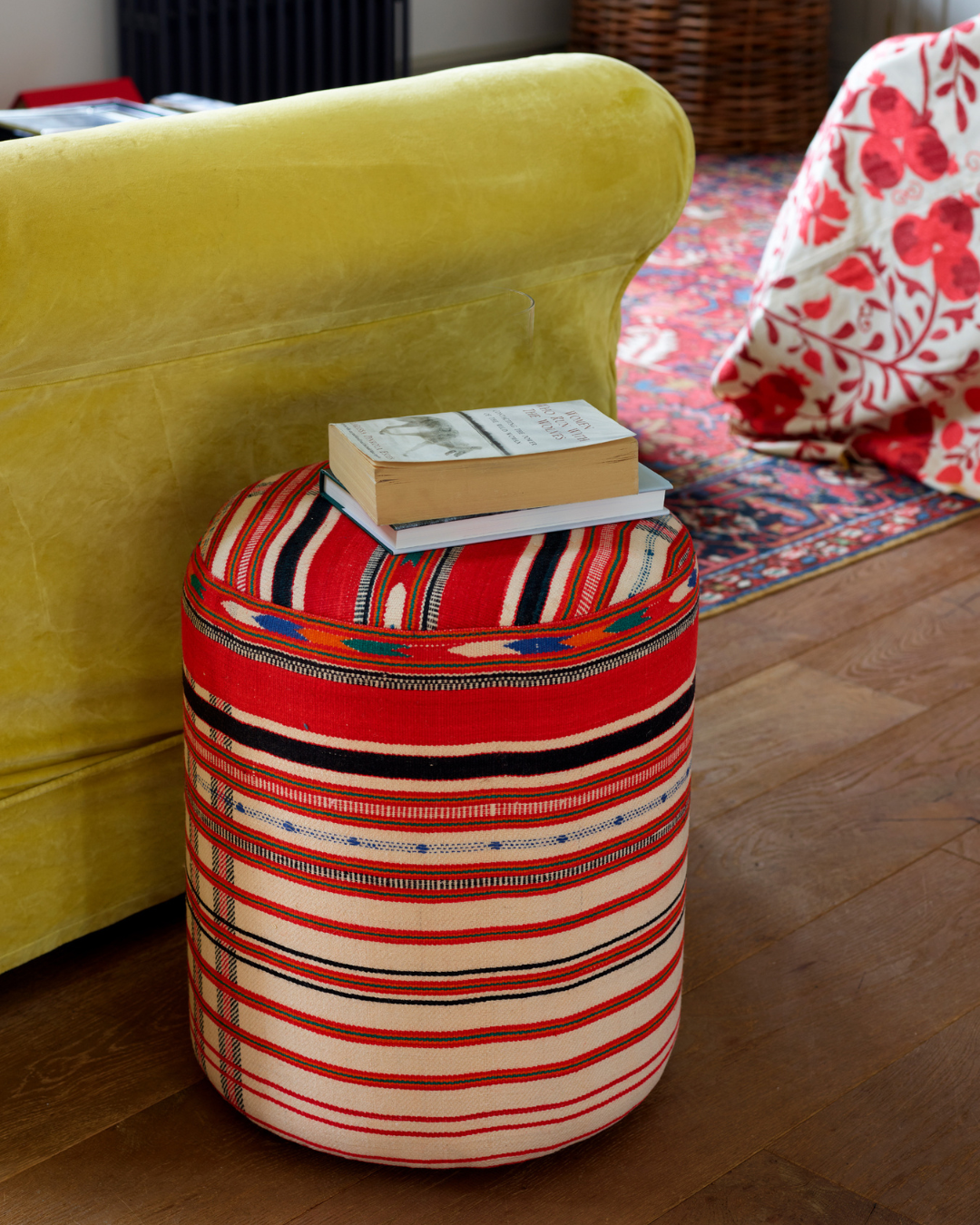 Handmade Tribal Pattern Stool - Boho Chic Home Decor Accent for Living Room, Bedroom, or Outdoor Seating