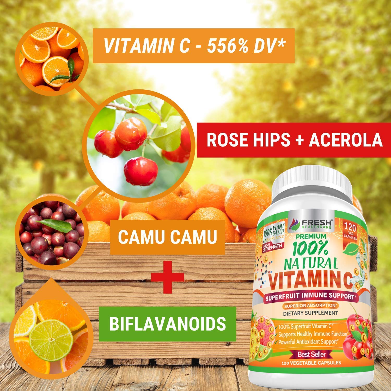 FRESH HEALTHCARE Immune Support Multivitamin with Natural Vitamin C - Daily Supplement for Adults & Kids | Boost Immunity, Energy & Overall Wellness | Perfect for Cold Season, Travel & Busy Lifestyles