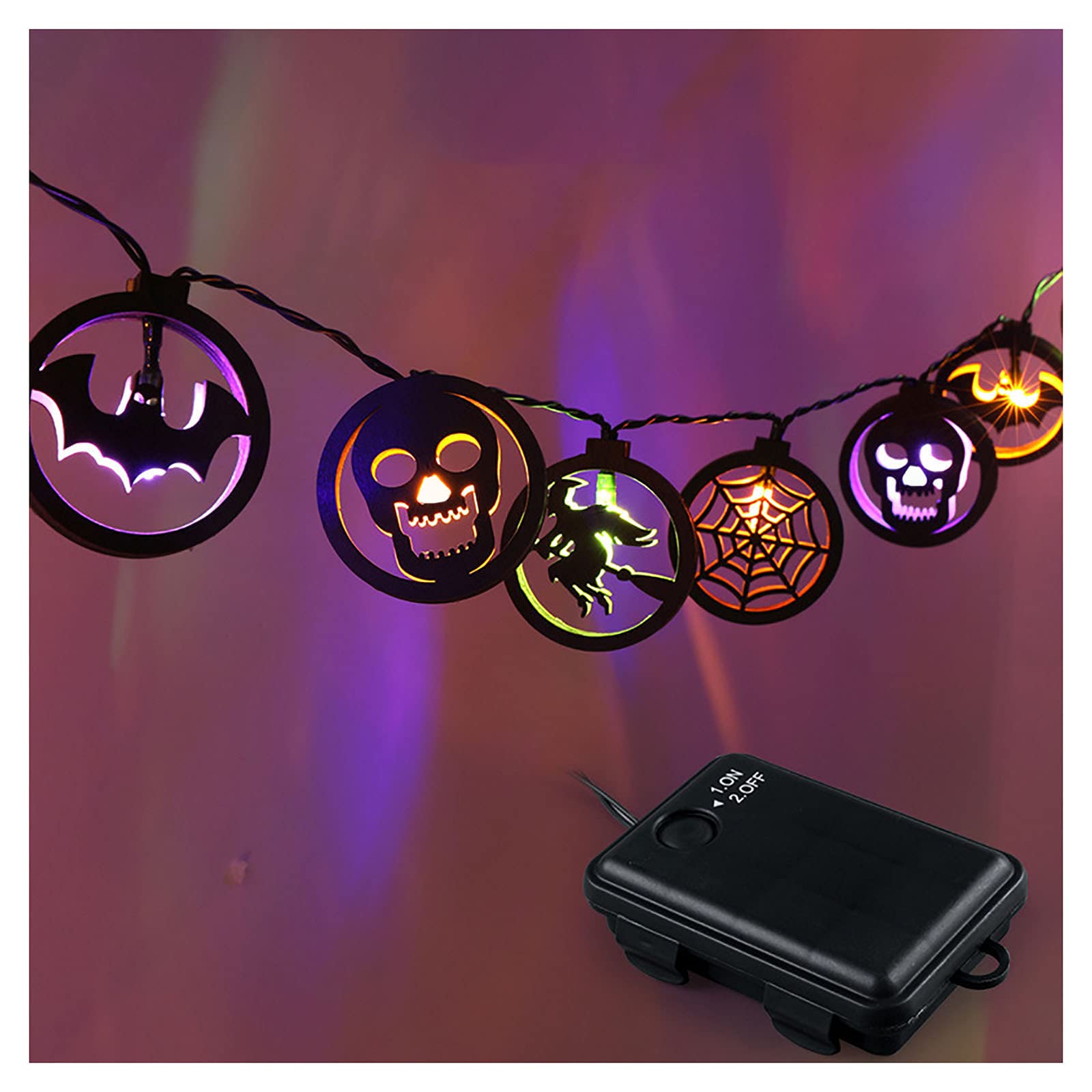 Halloween LED Bat Skull String Lights - Colorful Battery Operated Party Decorations for Indoor & Outdoor - Perfect for Halloween Parties, Home Decor, and Spooky Atmosphere