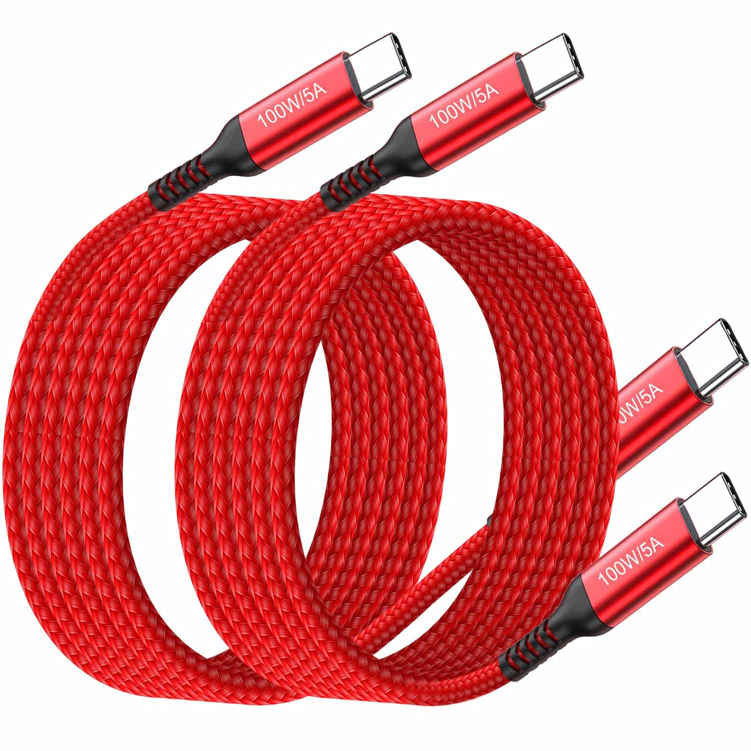 100W USB-C to USB-C Fast Charging Cable 10FT 2-Pack, Durable Nylon Braided Type-C Cable for Samsung Galaxy S22/S21/S20/Note 20, MacBook Pro, iPad Mini 6/Air 5/4, Google Pixel 6, PS5 Controller - Perfect for Home, Office & Travel Charging Needs