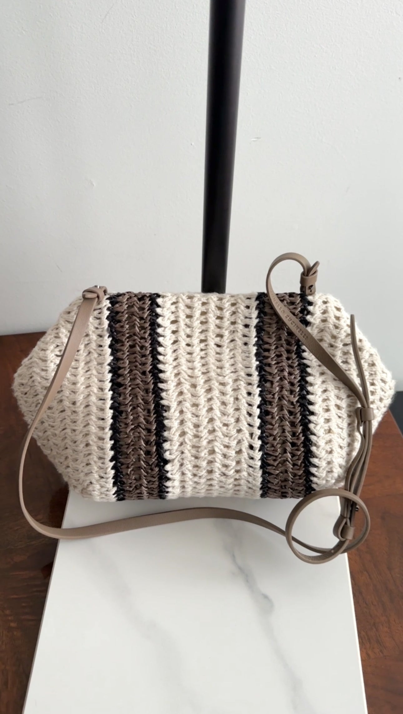 Brunello Cucinelli Woven Stripe Clutch Bag for Women - Luxury Designer Handbag with Leather Accents - Perfect for Evening Events, Parties & Special Occasions